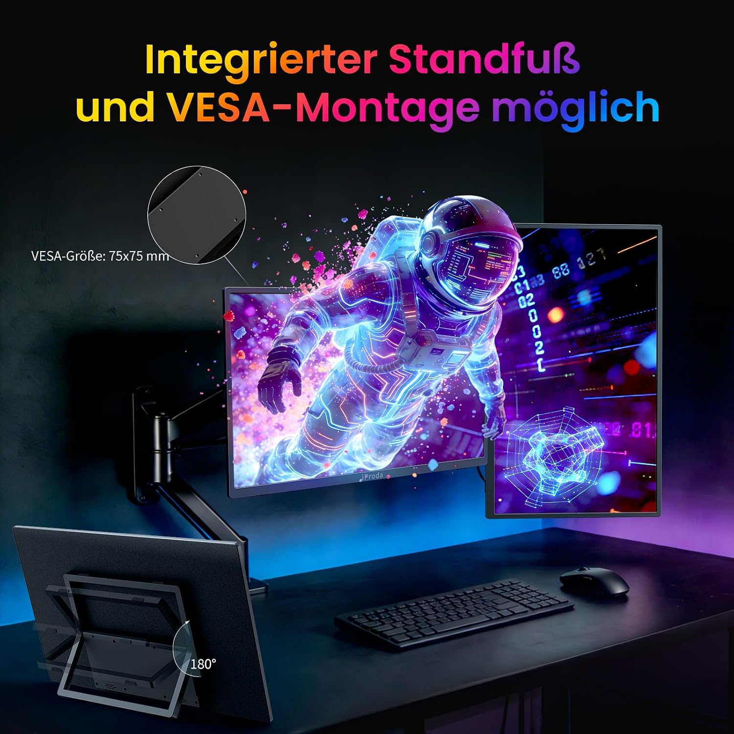 Detalle de iProda 18,5 Zoll Portable Gaming Monitor – Full HD, 120 Hz, USB-C & Mini HDMI