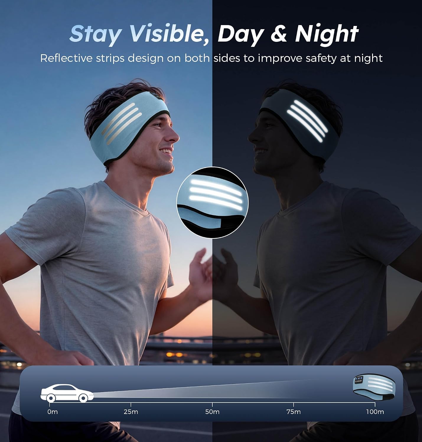 Detalle de LC-dolida Wireless Sports Headband Headphones Silver-Fiber Fabric