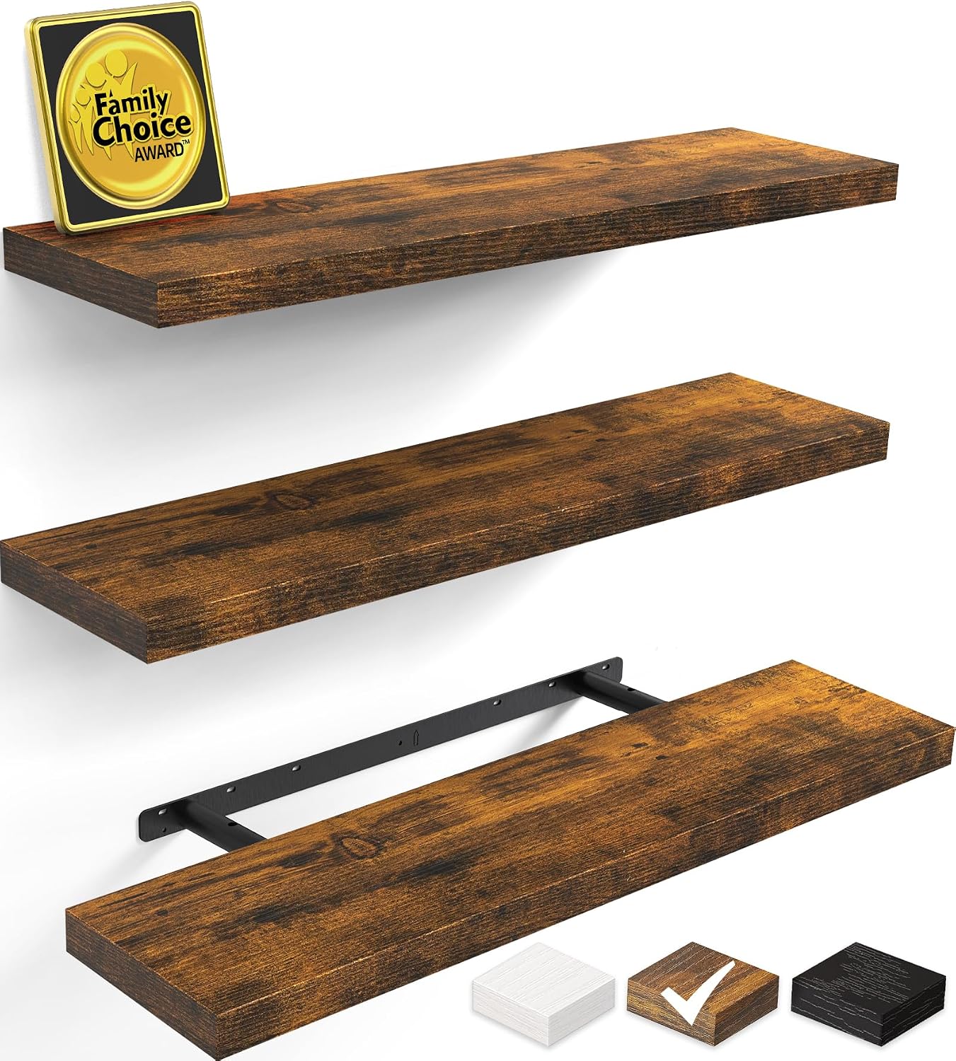 Detalle de BAYKA FSD3V148 Floating Shelves, 35.4-Inch Rustic Brown, Set of 3