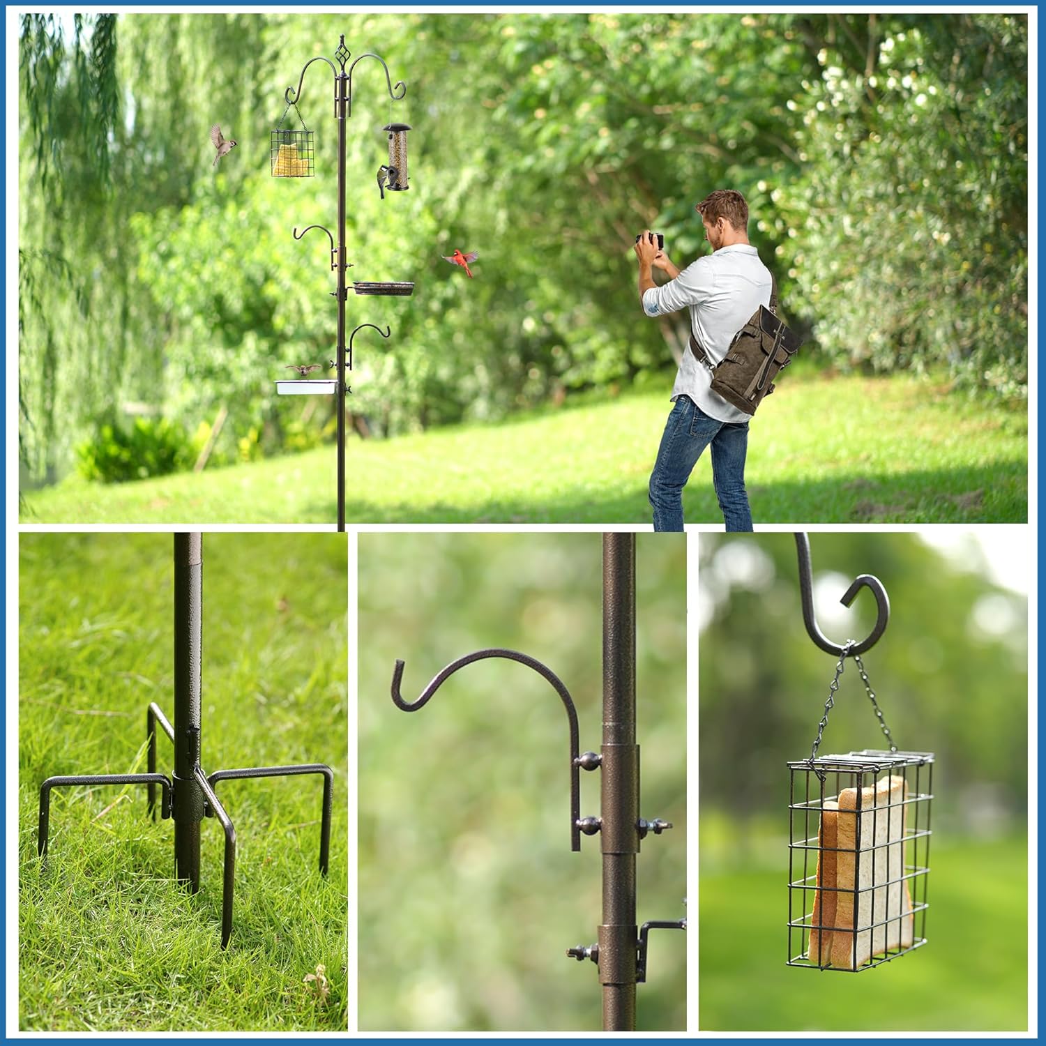 Thumbnail 4 de MIXXIDEA Deluxe Vogelfutterspender Kit für hängende Vogelstationen (Bird Feeder Pole, Multi Feeder) – 1 Pack