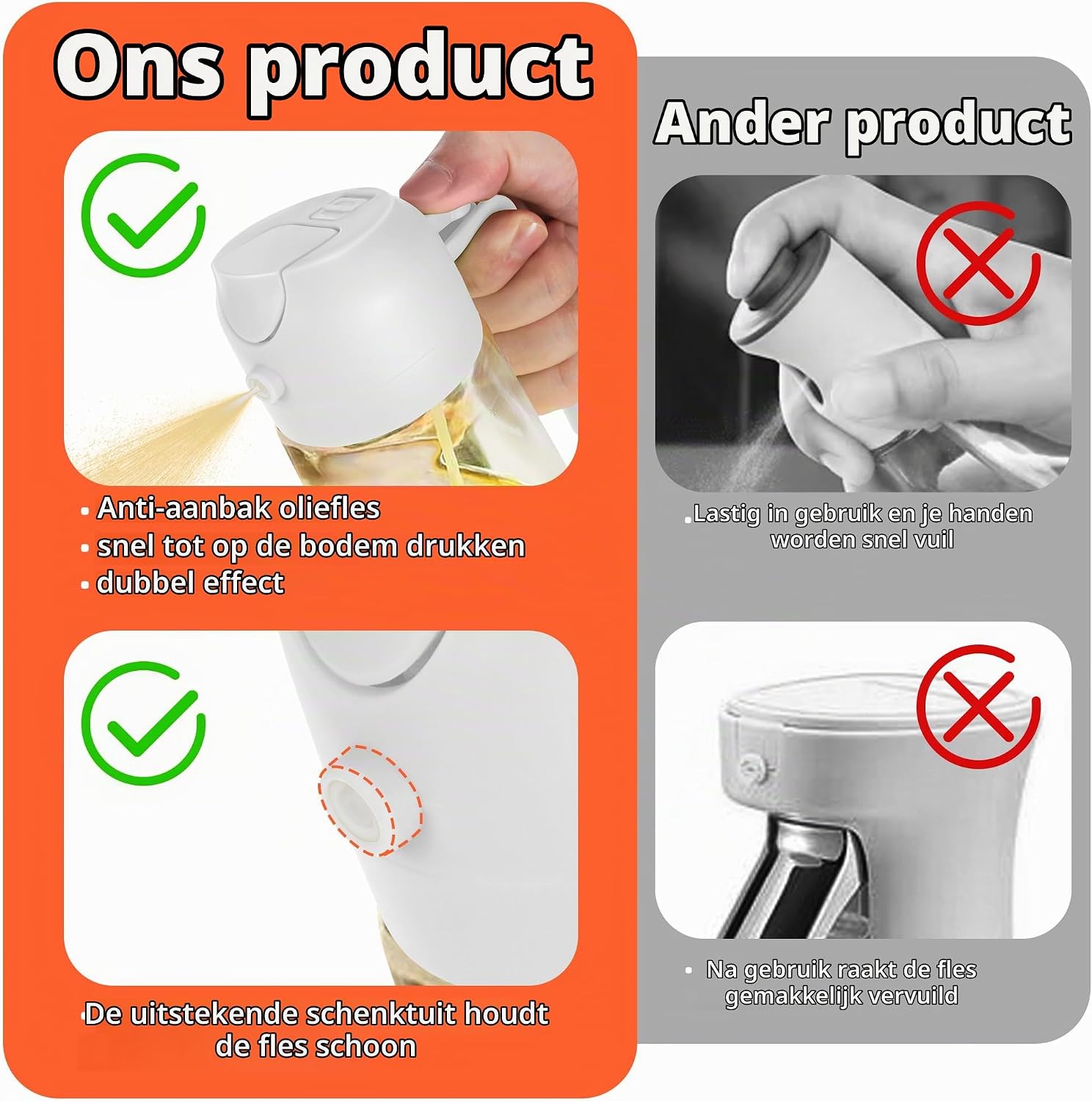 Thumbnail 6 de TrendPlain Ver001 oliedispenser van glas, 470 ml, spray- en schenksysteem