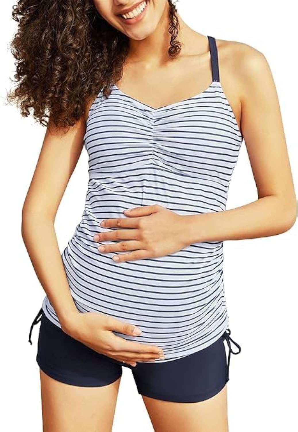 Thumbnail 3 de Maacie maternity athletic swimsuit set (two-piece) with floral print ruched top and shorts