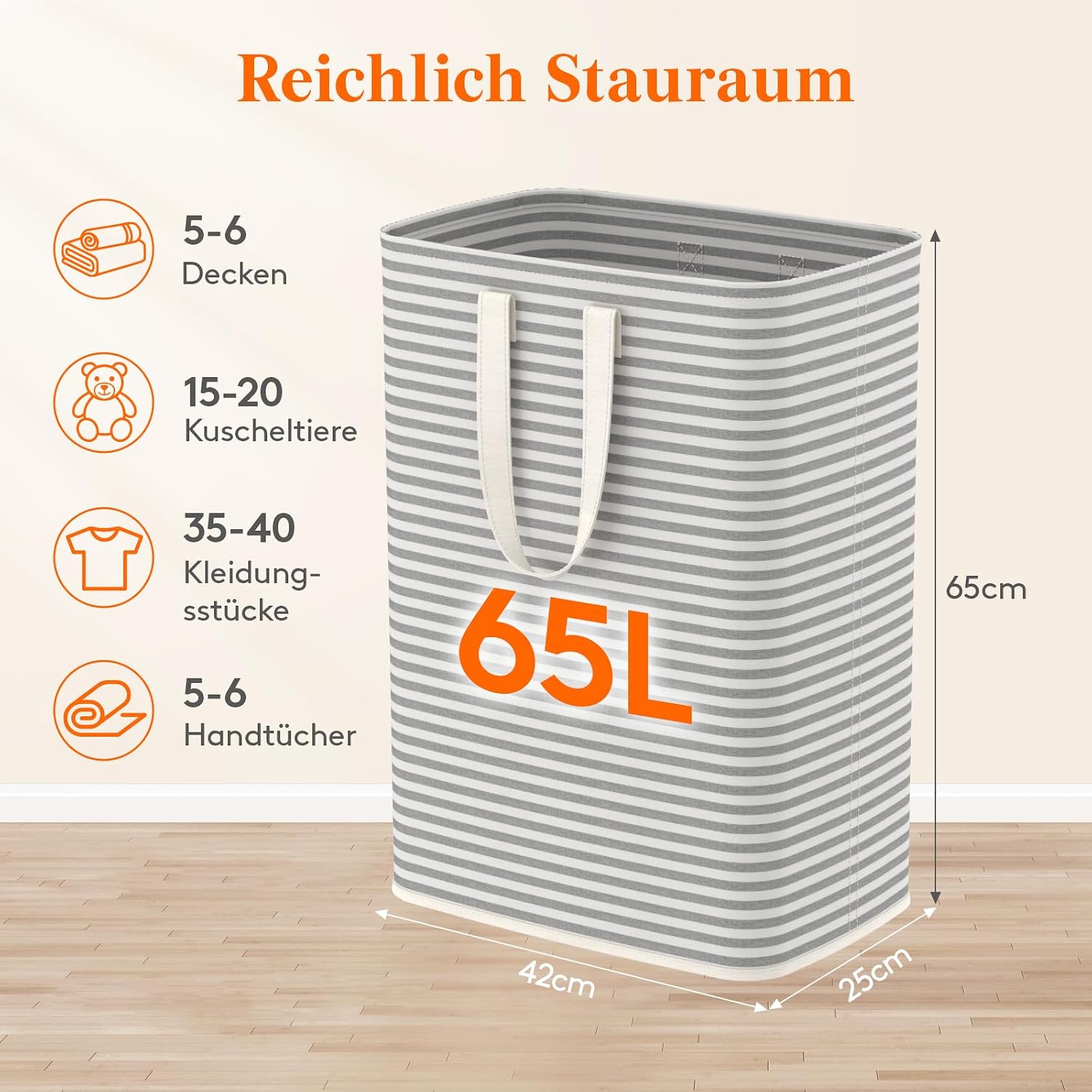 Detalle 2 de Lifewit Wäschekorb 65L – Großer, faltbarer Wäschesammler mit wasserdichter Innenbeschichtung