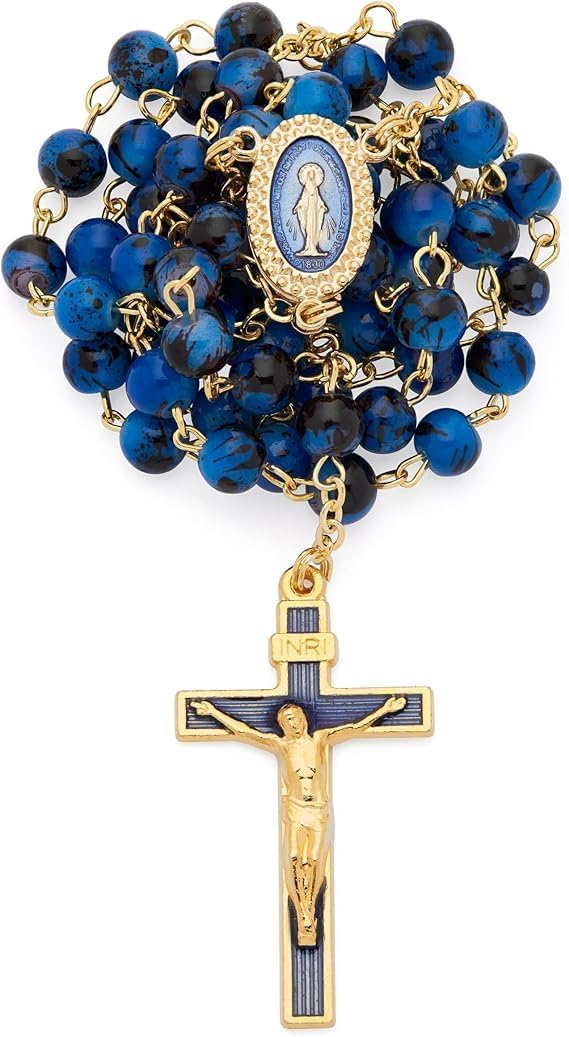 Detalle 2 de Mondo Cattolico Rosario della Vergine Miracolosa con Vetro Variegato su Catena in Ottone Dorato