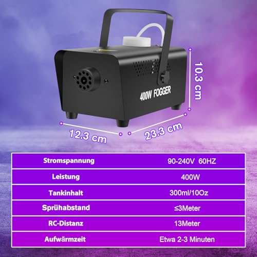 Detalle 2 de Littleboyny 400W Nebelmaschine – kompakte Rauchmaschine mit 300 ml Tank, 2 kabelgebundene und Funkfernbedienungen