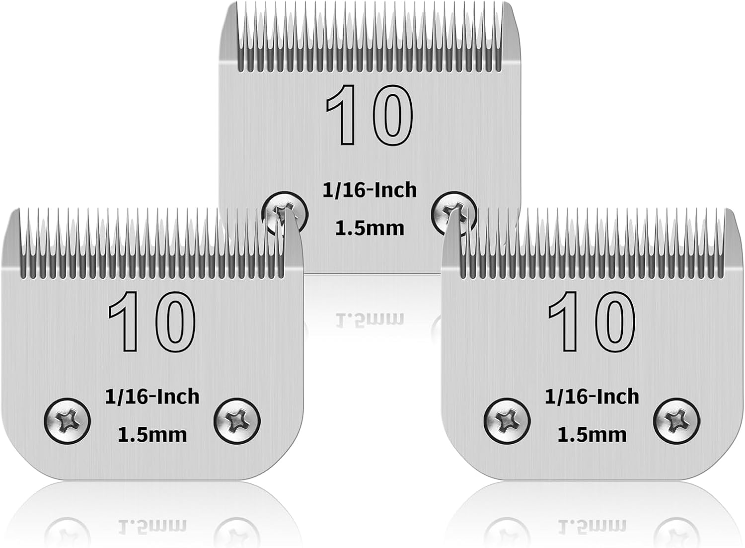 Lame di ricambio per tosatrice cani 10# – confezione da 3 in acciaio inox compatibili con Oster/Heiniger/Moser (1,5 mm, 1/16")