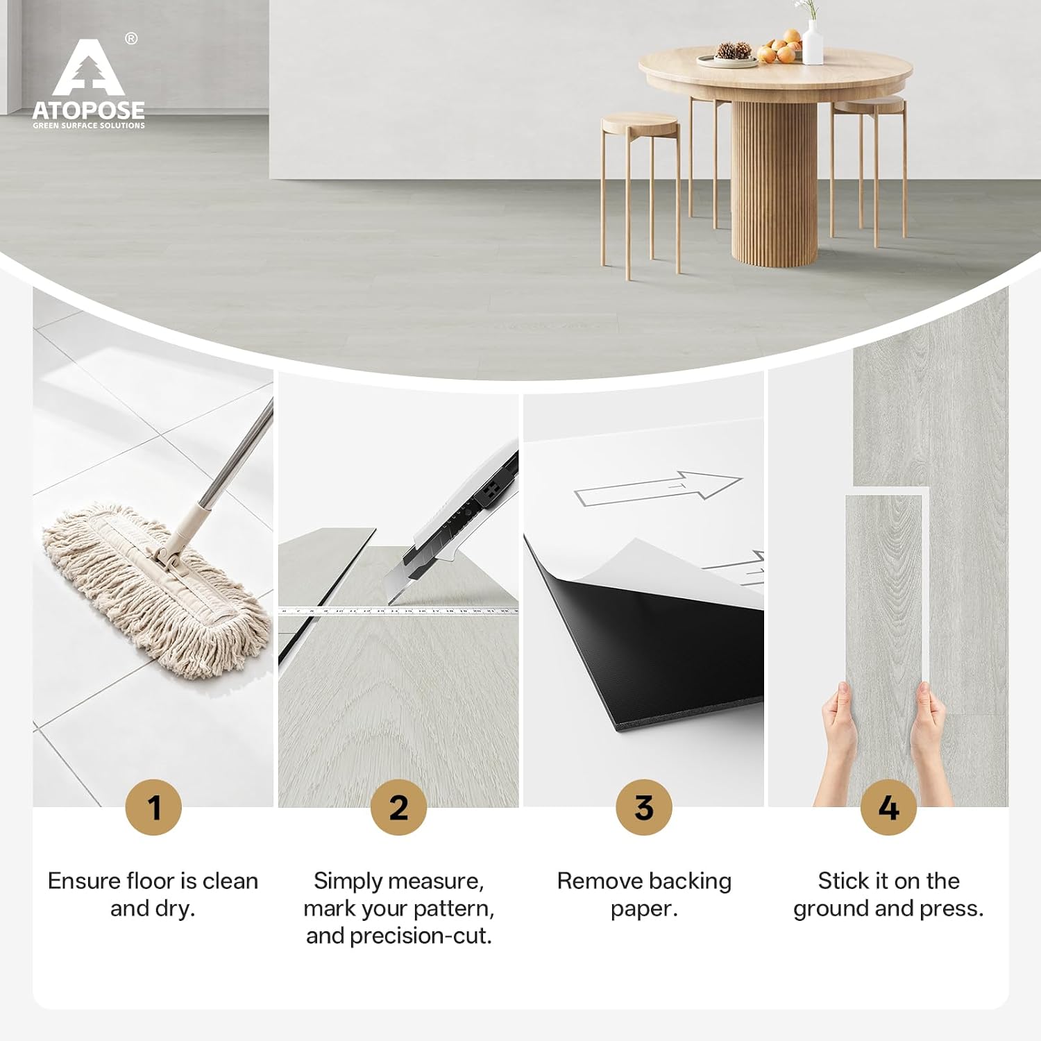 Thumbnail 5 de ATOPOSE White Wash Maple Self-Adhesive Vinyl Floor Planks (36 Pack) – 5.02m² Coverage