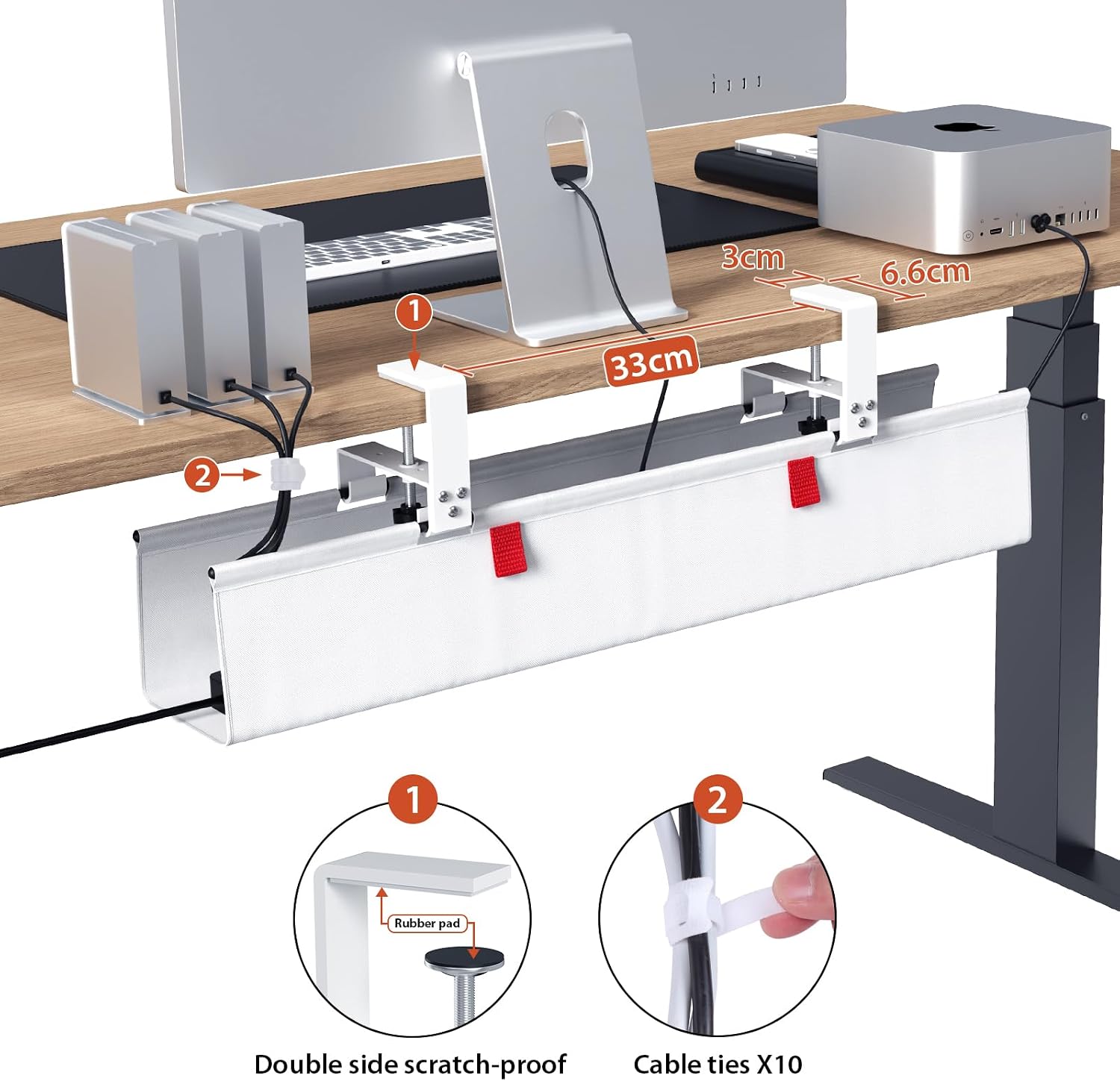 Thumbnail 3 de Univivi Kabelkanal für Schreibtisch-Unterseite (70 cm) ohne Bohren – Kabelmanagement für Büro und Zuhause