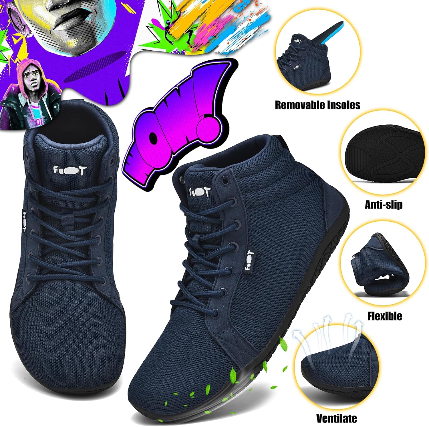 Detalle 2 de Wizshoe Barfuß Schuhe Hi Top 0,6 cm