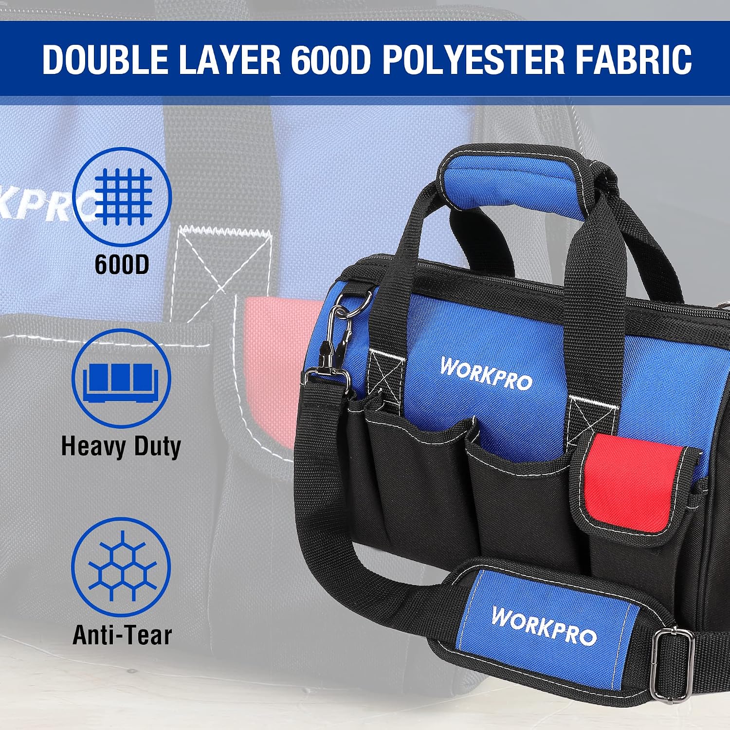 Thumbnail 4 de WORKPRO 14-inch Small Tool Bag organiser with strap