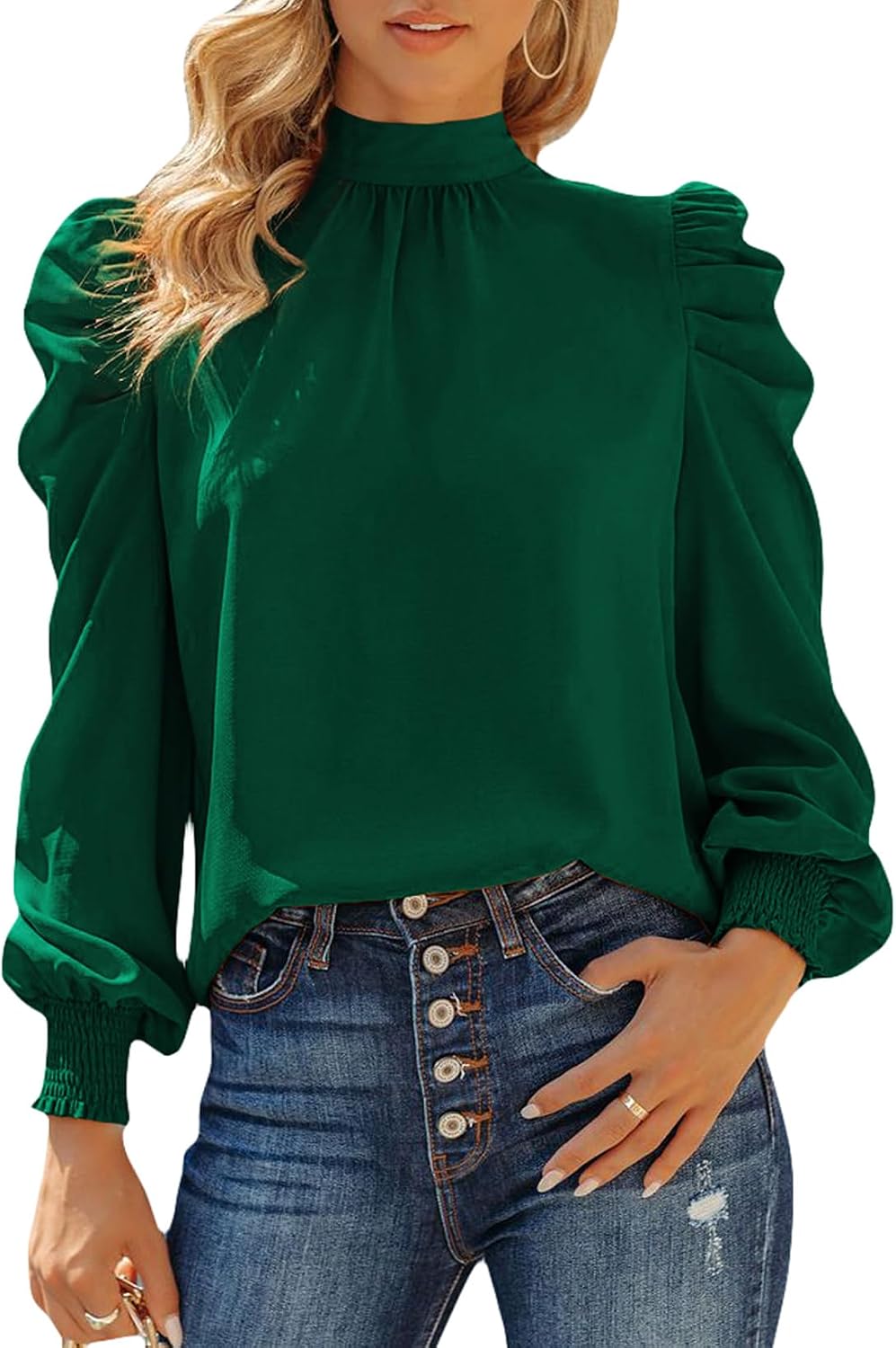 Detalle 2 de Dokotoo Women’s Blouses Top: Elegant Puff Sleeve Turtleneck Chiffon Shirt