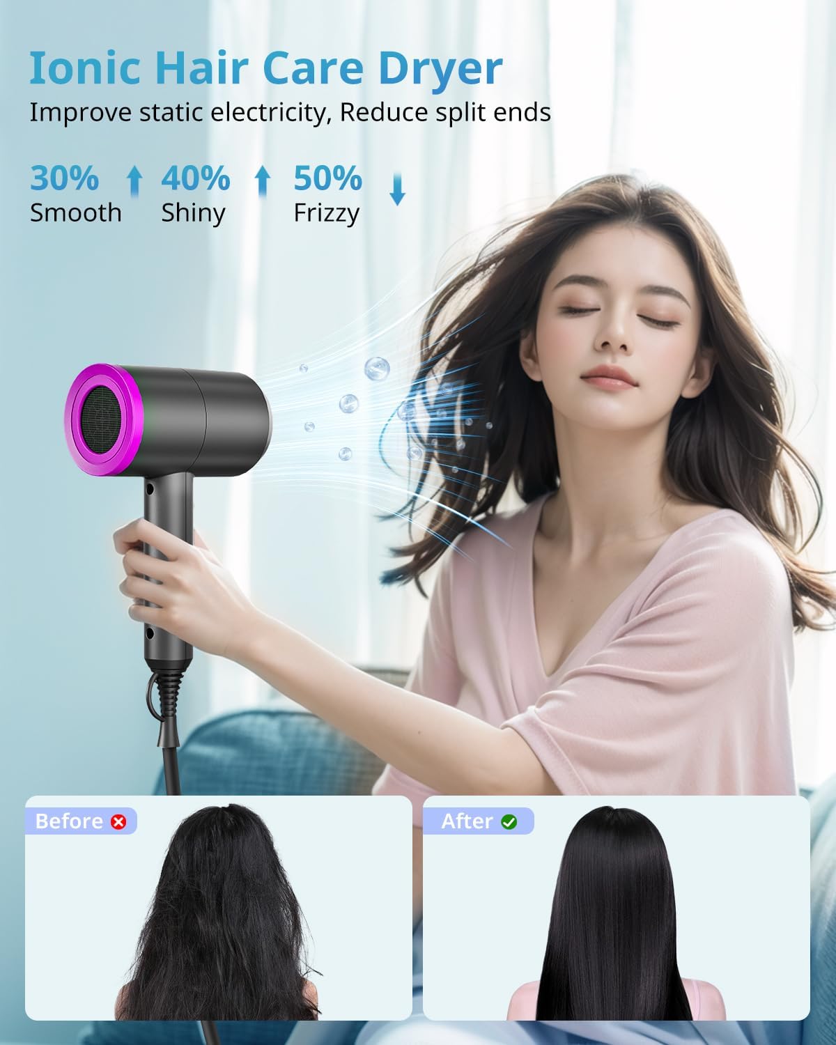 Detalle de SHRATE Ionic Hair Dryer, 1,800W with Diffuser and Three Styling Attachments