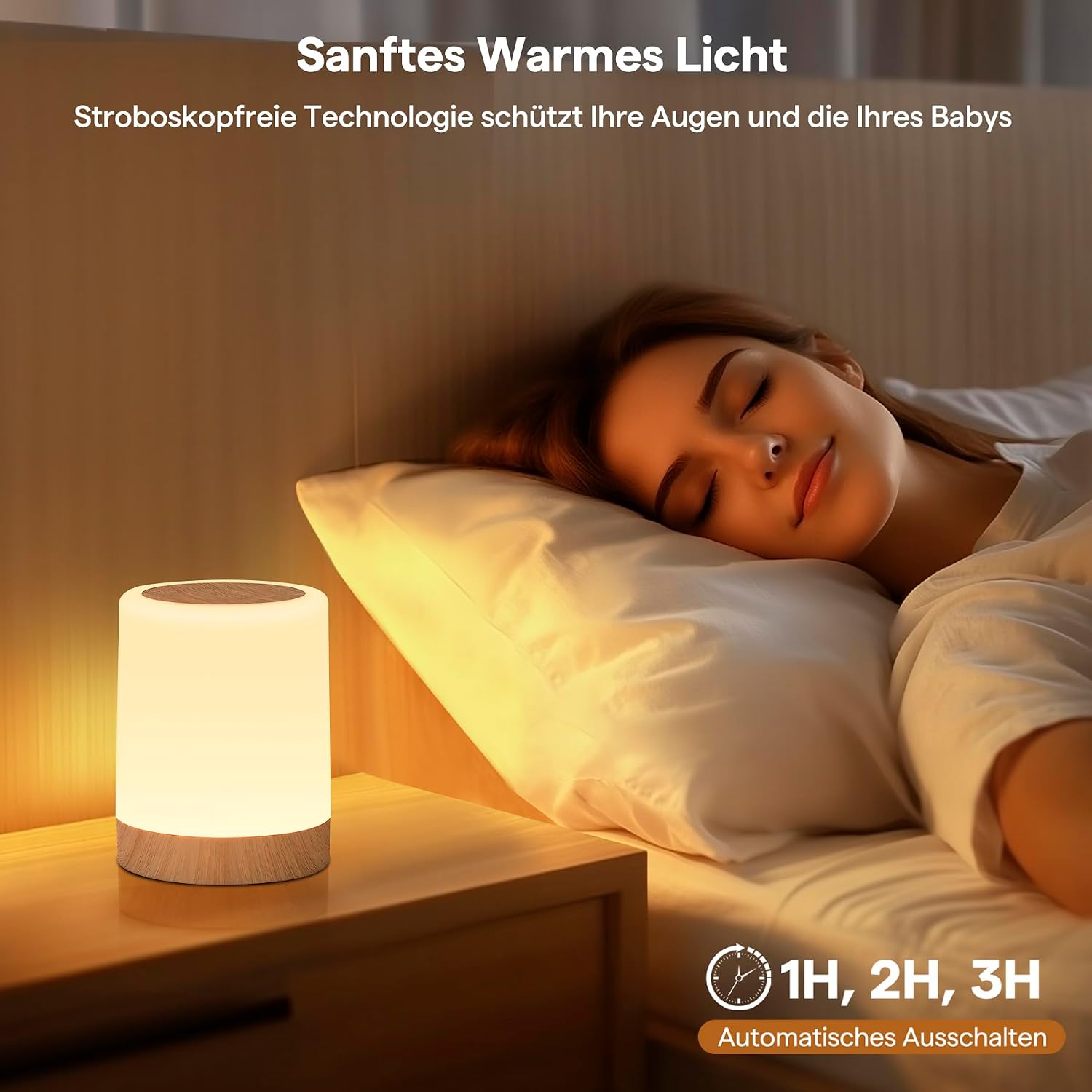 Detalle de Bonsery Touch dimmbare Nachttischlampe mit 256 Farben, USB-Akku & Timer