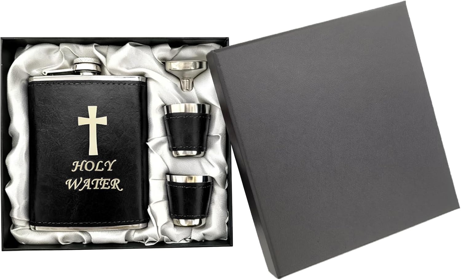 Detalle de Hip Flask Set with Funnel and Shot Glasses, 8 oz Stainless Steel & PU Leather, Leak-Proof Whiskey Flask