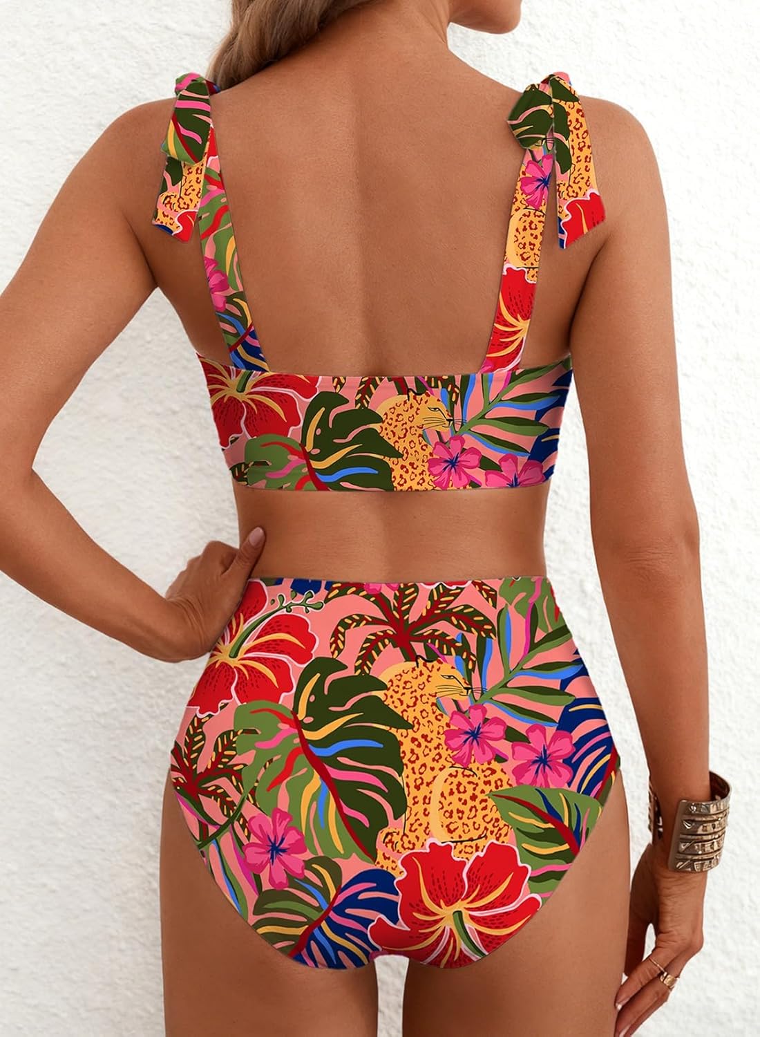 Thumbnail 1 de Herseas Women's Tie Shoulder Bikini Sets: 2-Piece Striped High-Waisted Swimwear