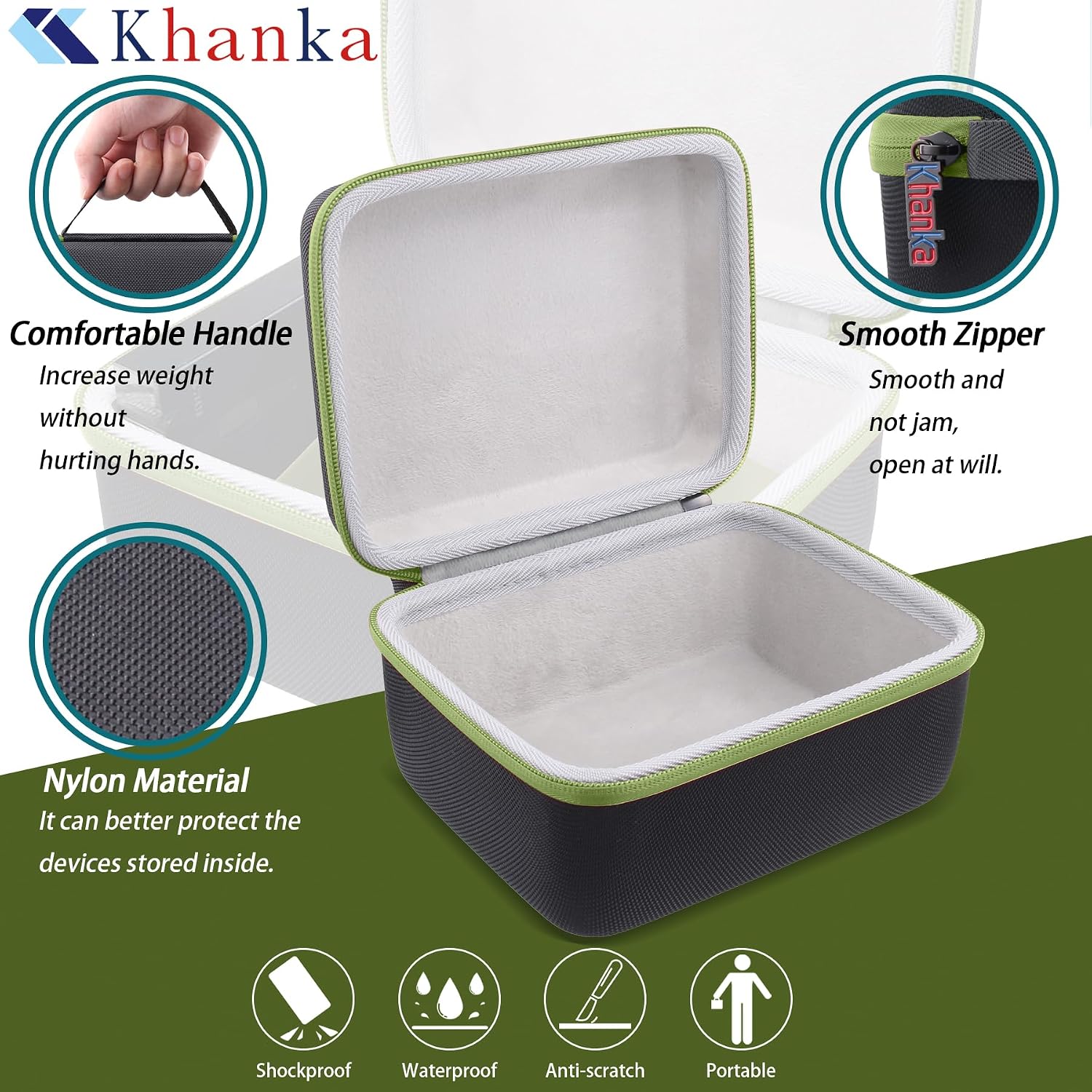Thumbnail 2 de Khanka Protective Hard Case for Polaroid Now Series and OneStep Cameras (Green Zipper)