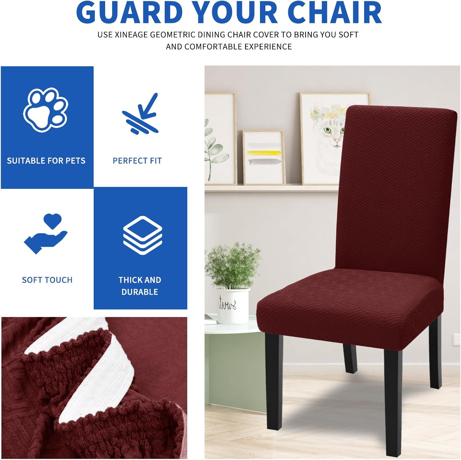 Thumbnail 3 de Ystyle lot de 6 housses de chaise extensibles pour salle à manger, rouge