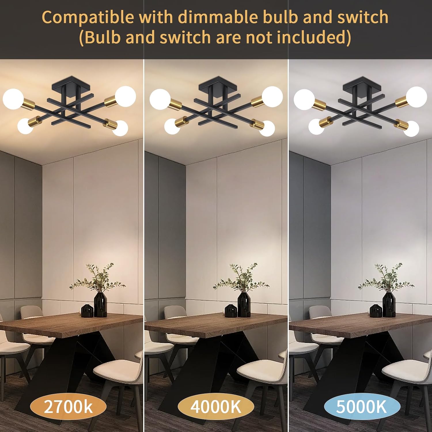Detalle de QAREHL Black & Gold 4-Light Sputnik Chandelier Ceiling Light