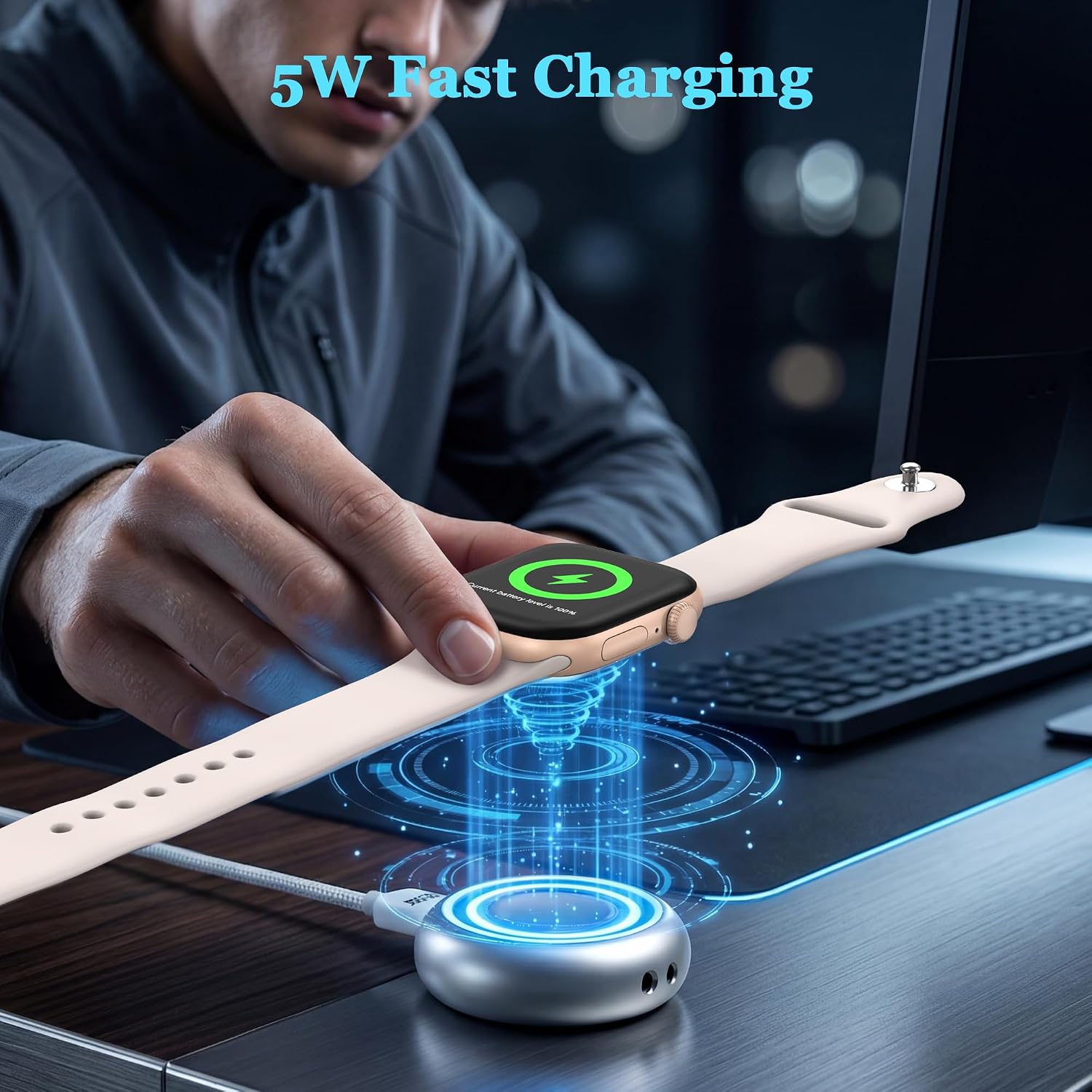 Detalle 2 de 【5W】for Apple Watch Charger with PD 88W Cable — Magnetic, Dual USB-C, Universal for Apple Watch