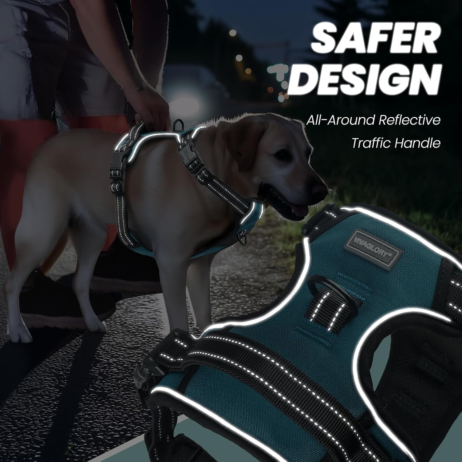 Detalle de VIVAGLORY Easewalk No Pull Dog Harness with Front Clip, Back Clip and Handle (L) in Teal