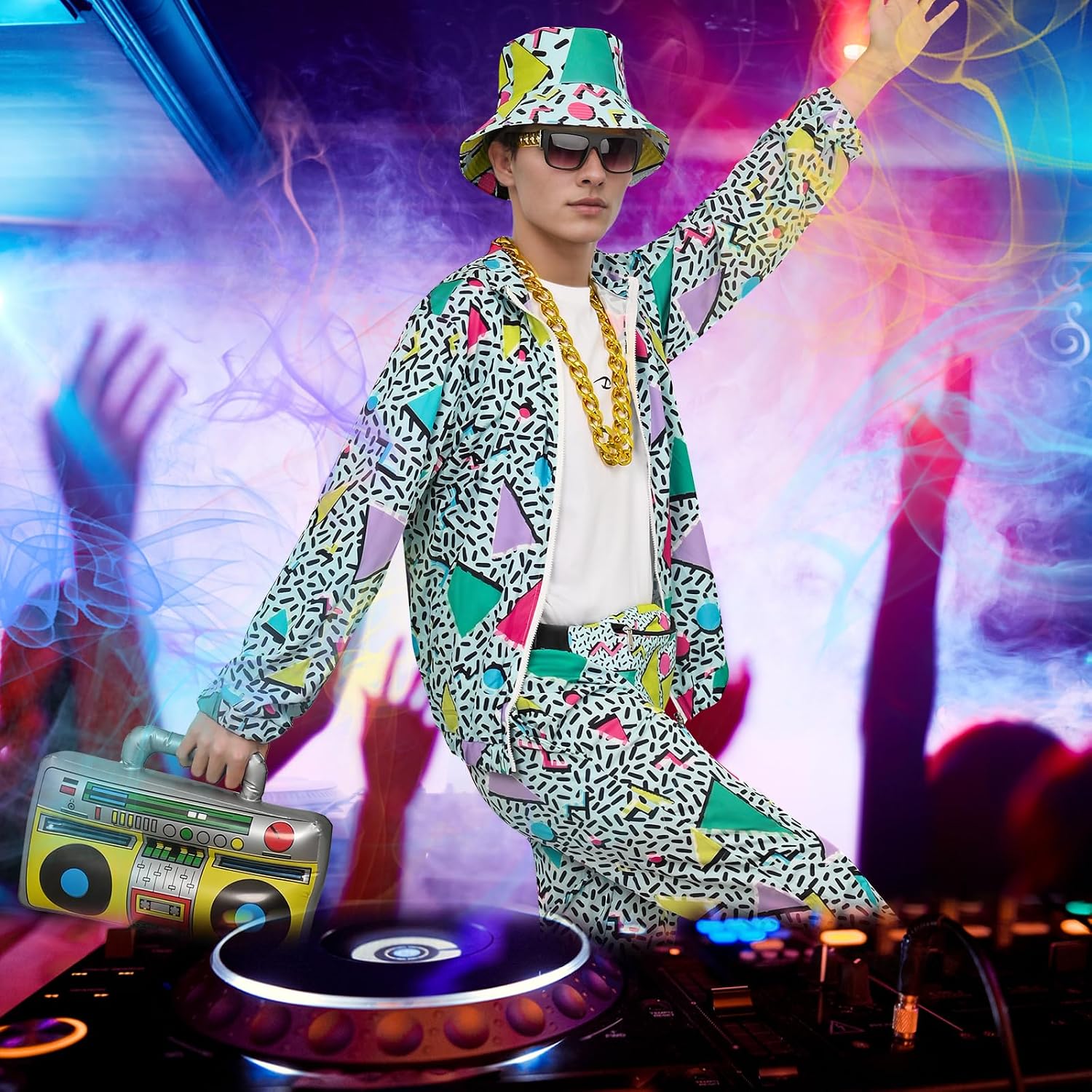 Thumbnail 6 de OPAEHJF 80s/90s Men’s Tracksuit Costume Set (8 pieces) – neon windbreaker, hat, sunglasses & more