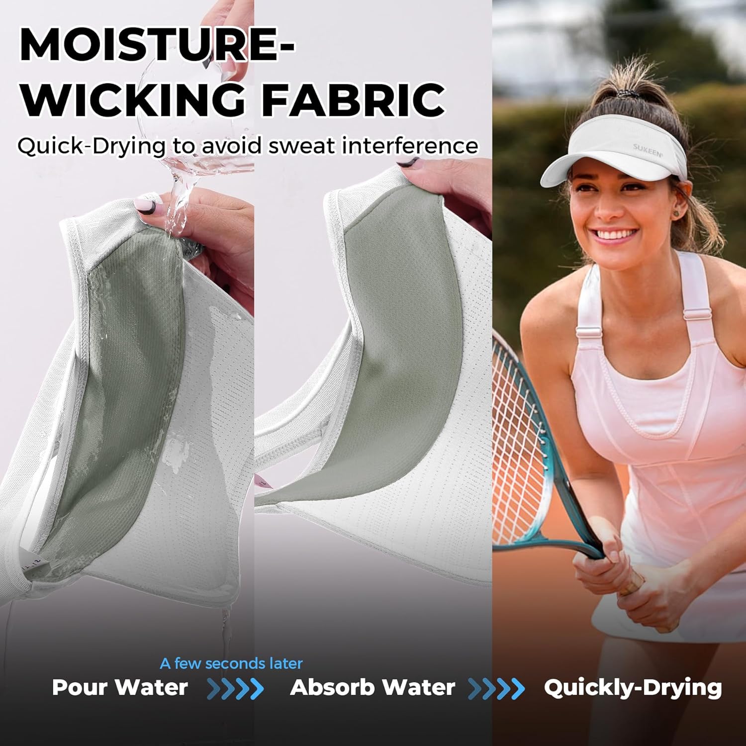 Detalle 2 de Sukeen Sports Sun Visor: Lightweight, Packable UV Protection for Running, Tennis, Golf