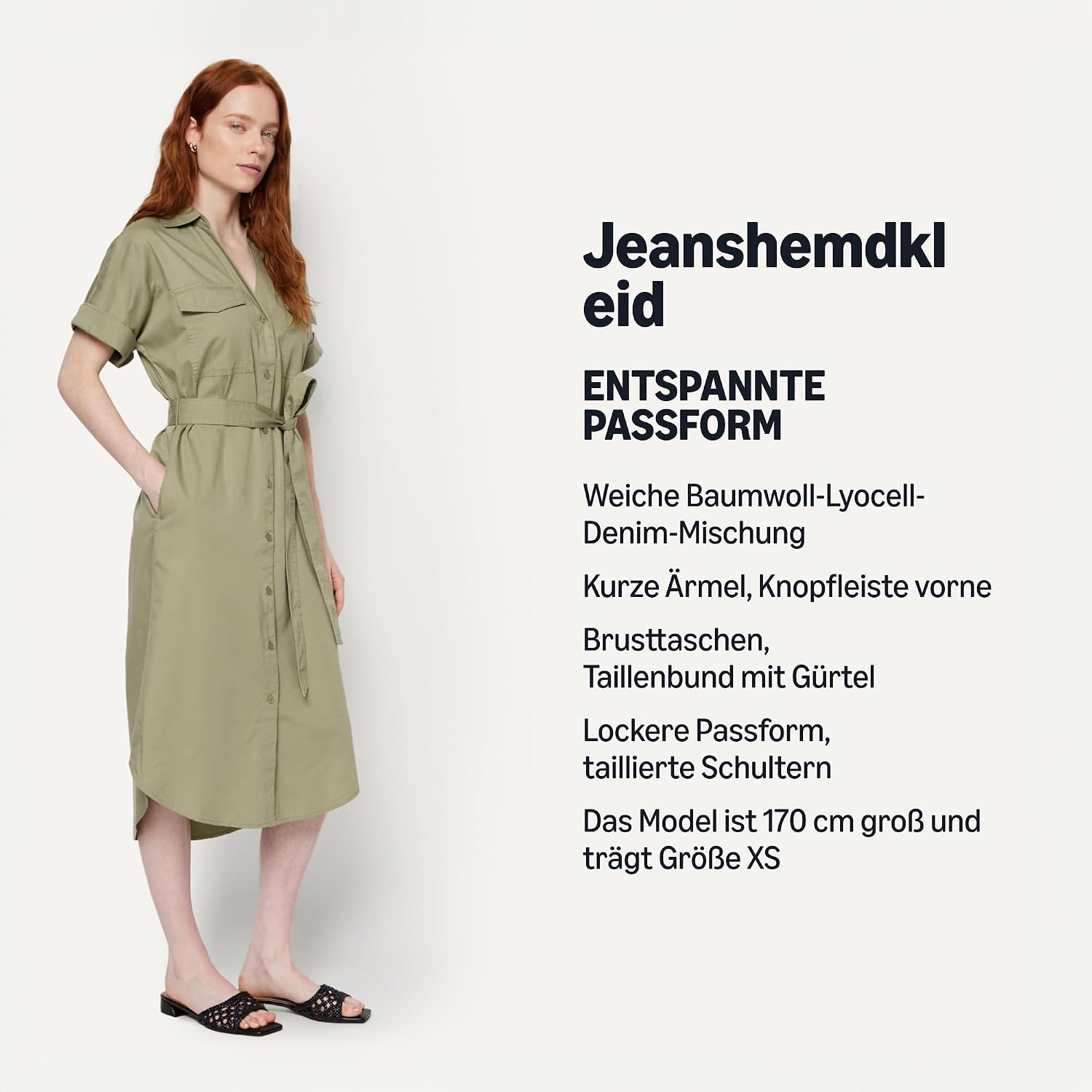 Detalle de Amazon Essentials Damen Hemdkleid aus Denim mit Gürtel und Knopfleiste