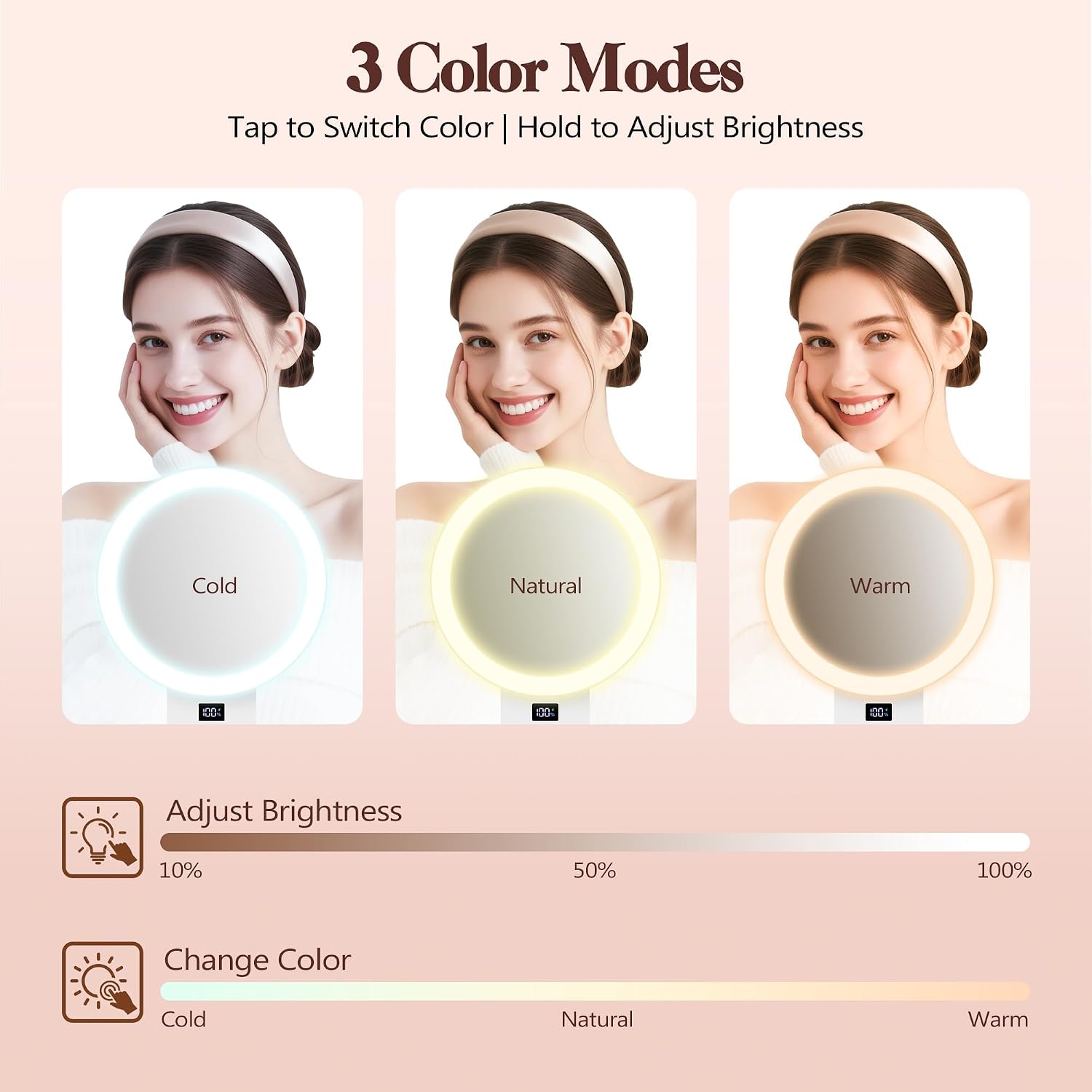 Detalle de B Beauty Planet 1X/30X Lighted Makeup Mirror, 3 Colour Modes, Foldable