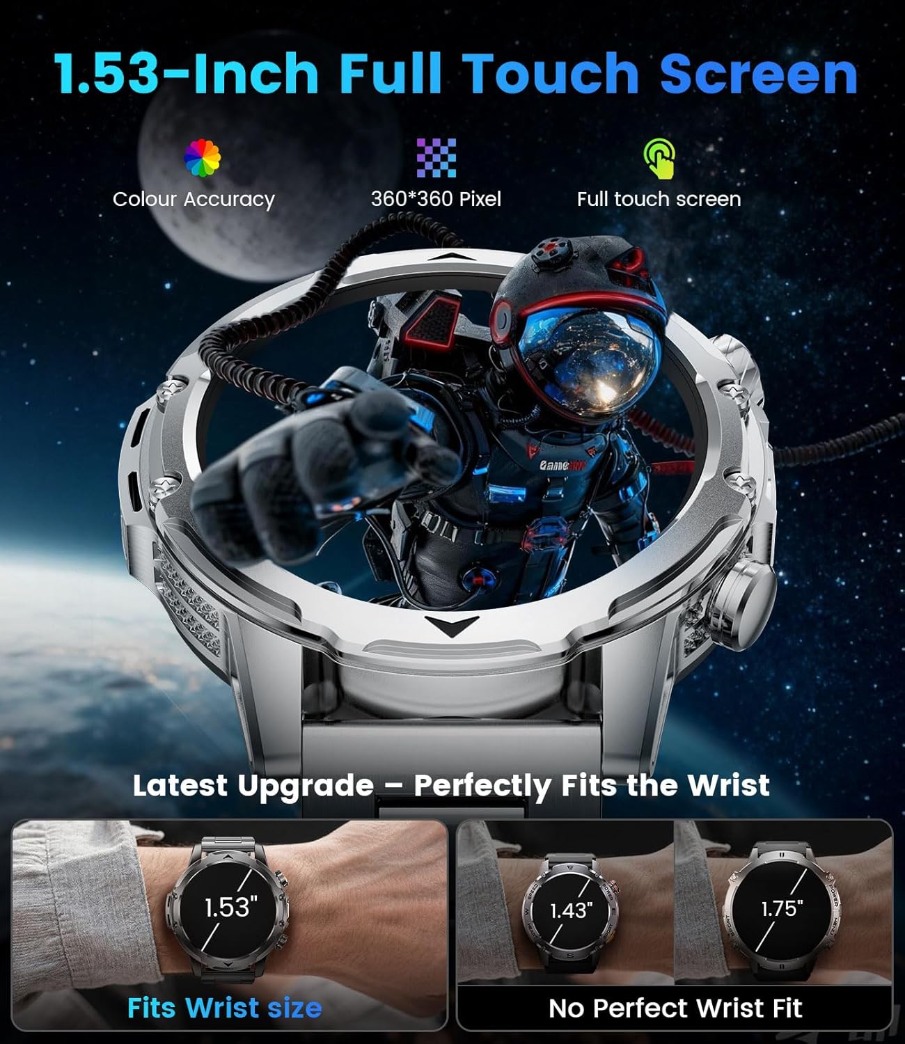 Thumbnail 3 de FitVigor EF23 Military Smart Watch for Men – 1.53" Display, 120+ Sports Modes, 1000mAh Battery, Bluetooth Calling