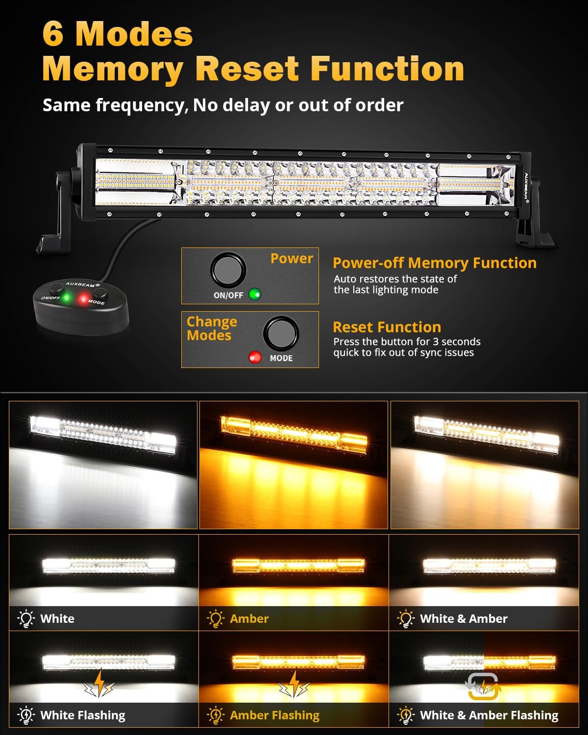 Thumbnail 1 de Auxbeam 22-Inch Amber/White LED Light Bar with 6 Modes