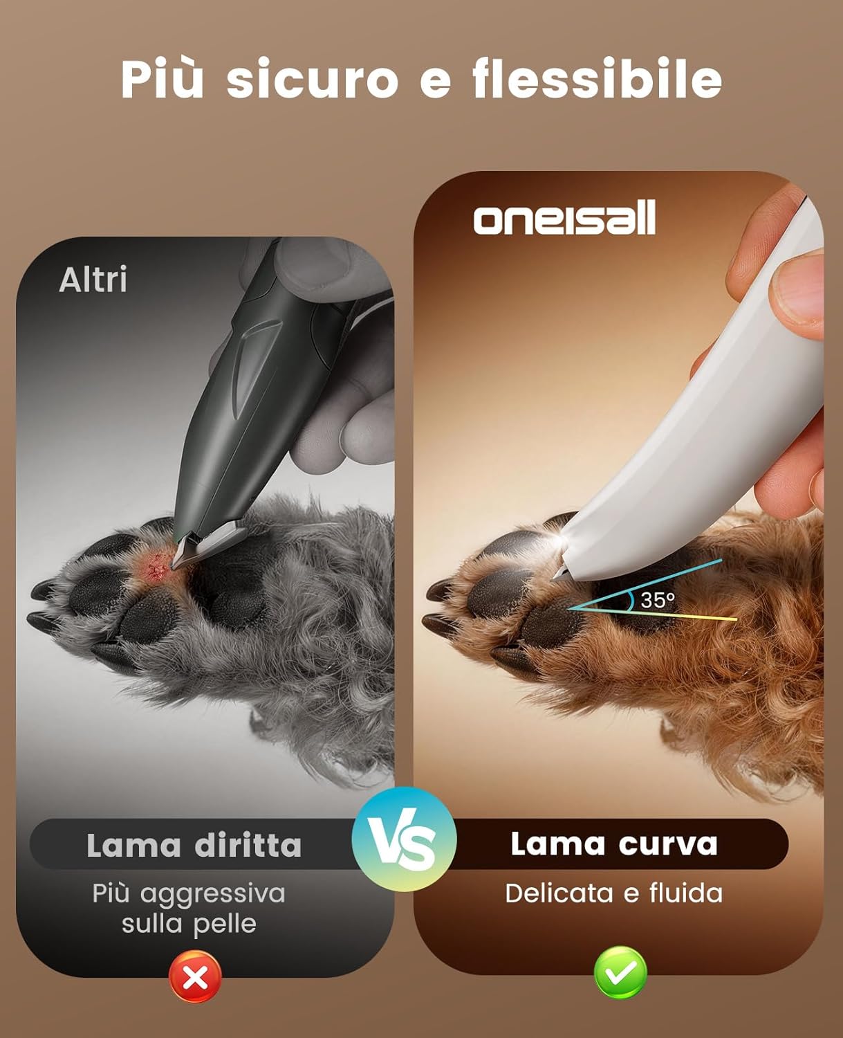 Detalle de Oneisall Tosatrice per gatti con luce a LED: taglia-zampe wireless, silenziosa e leggera