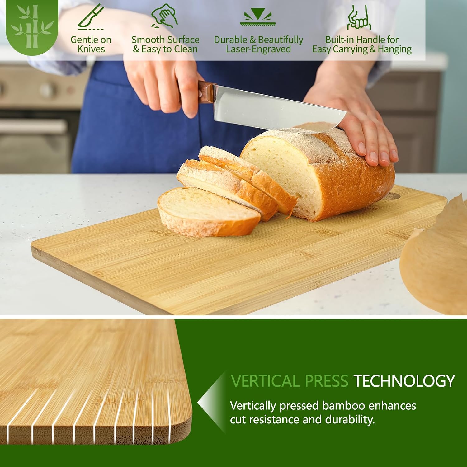 Detalle 2 de Zindoo Mum Heart Handle Engraved Bamboo Chopping Board