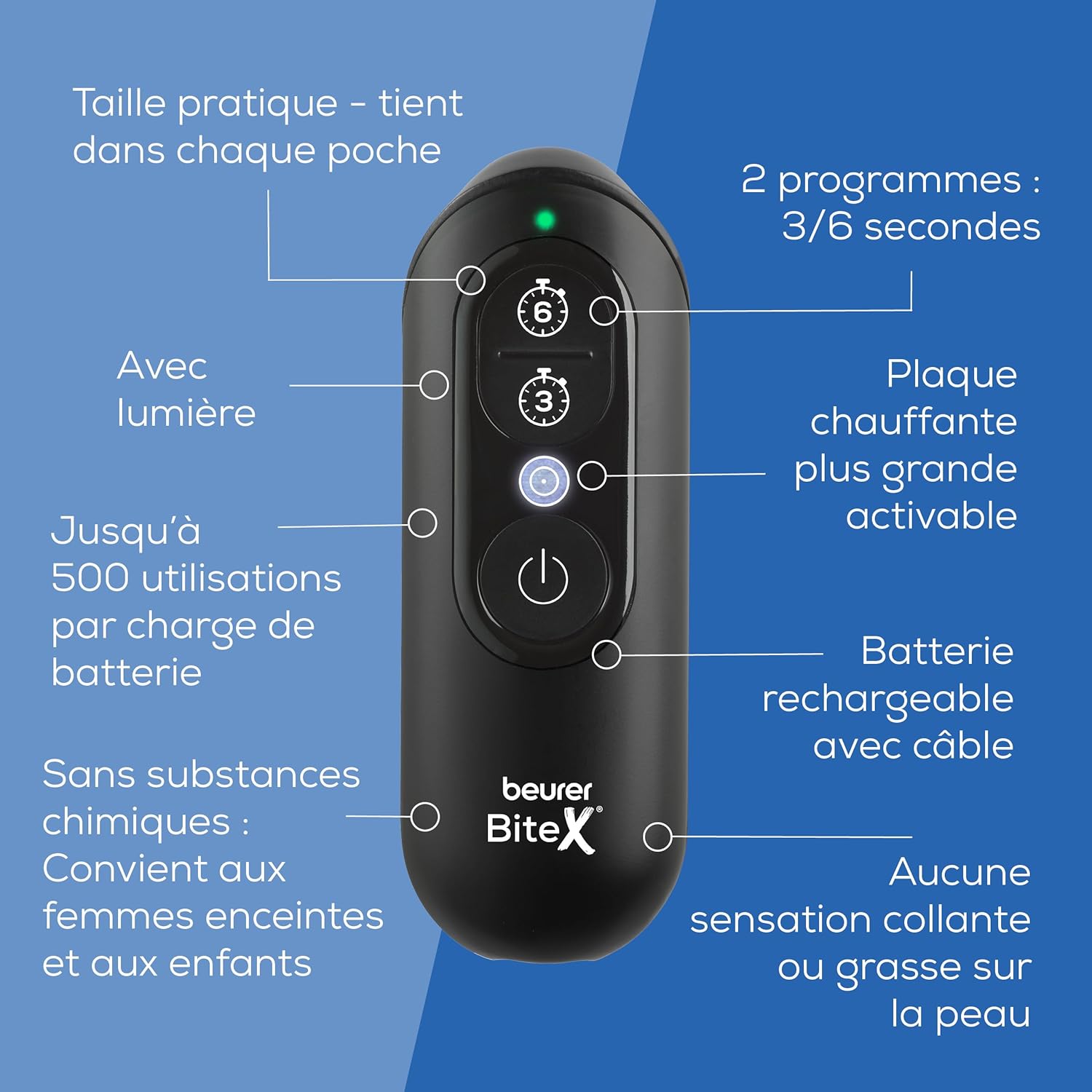 Thumbnail 6 de Beurer BiteX Max Deep Black — Stylo chauffant anti-moustique avec grande surface de chauffe et lumière