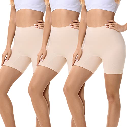 Imagen de FALARY: Pack de 3 bragas leggings para mujer beige, anti rozaduras y transpirable (corte corto tipo boxer) en OfertitasTOP