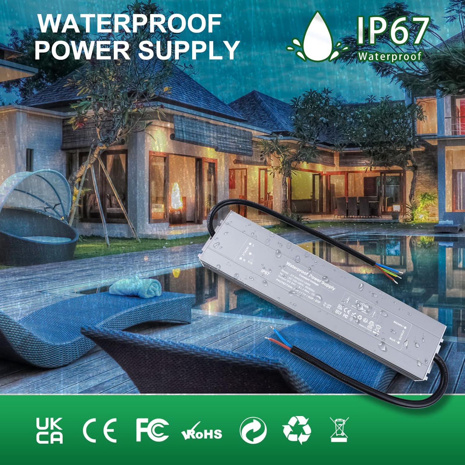 Detalle de REYLAX LED Driver 24V 150W IP67 Outdoor Transformer for Garden Lighting