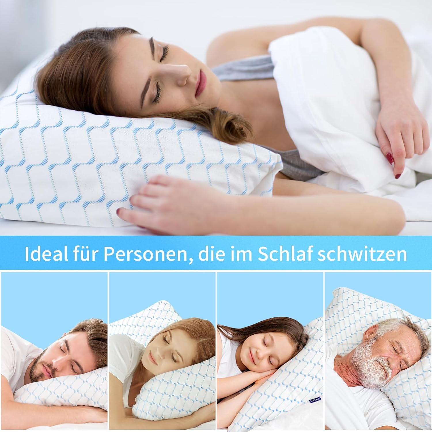 Thumbnail 5 de SINGHAI Kopfkissen – Memory Foam, Kühlendes Bezug, 40x80 cm