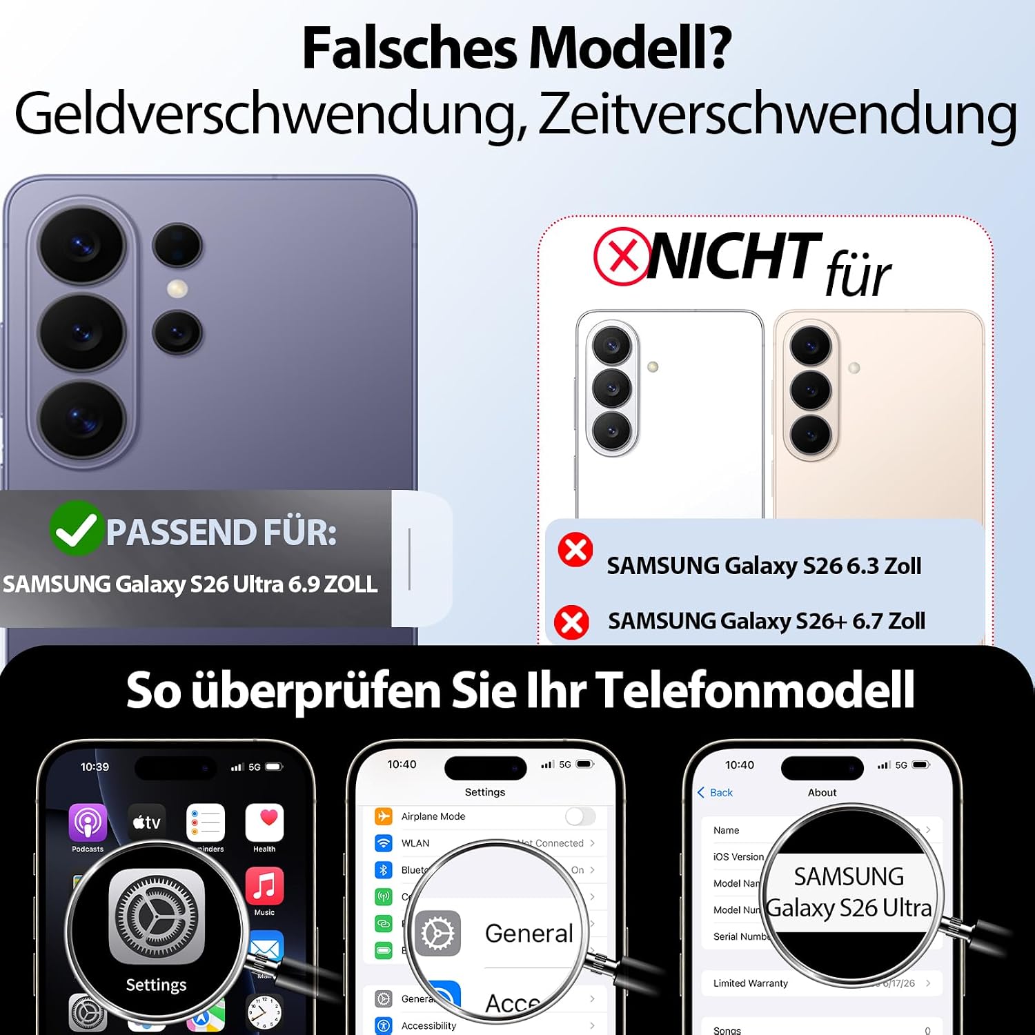 Detalle de Dizn Hülle für Samsung Galaxy S26 Ultra – Schutzcase mit 2 Glasfolien, Objektivschutz und MagSafe-Kompatibilität