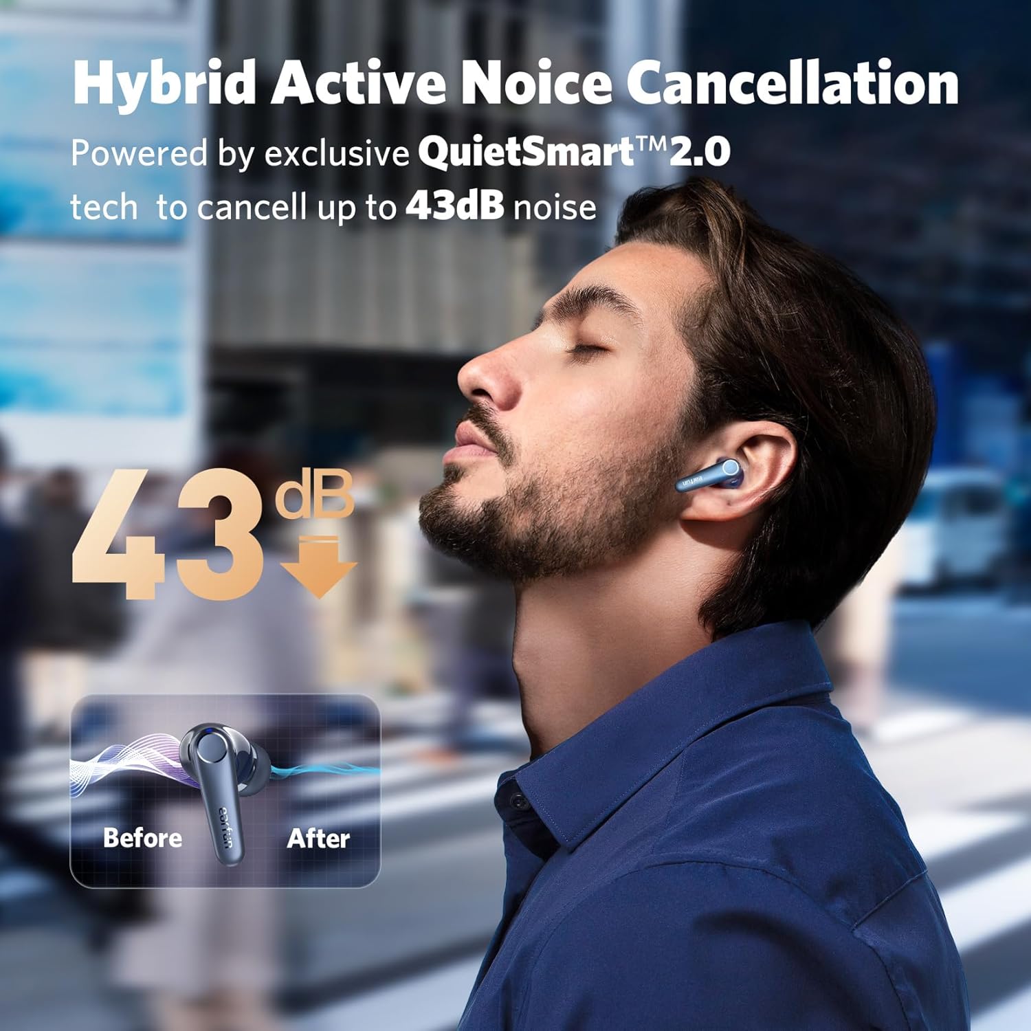 Detalle 2 de EarFun Air Pro 3 Wireless Earbuds with Noise Cancelling, aptX Adaptive Sound & Bluetooth 5.3 (Blue)