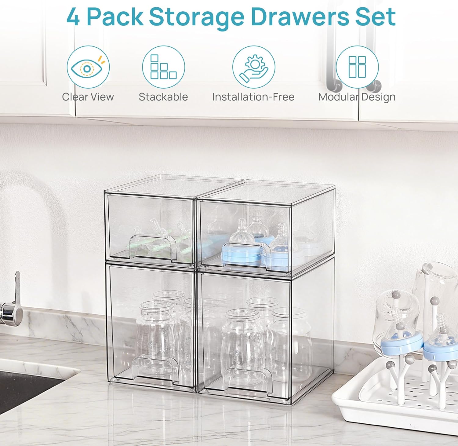 Detalle de Vtopmart 4-Drawer Stackable Bottle Organizer Set