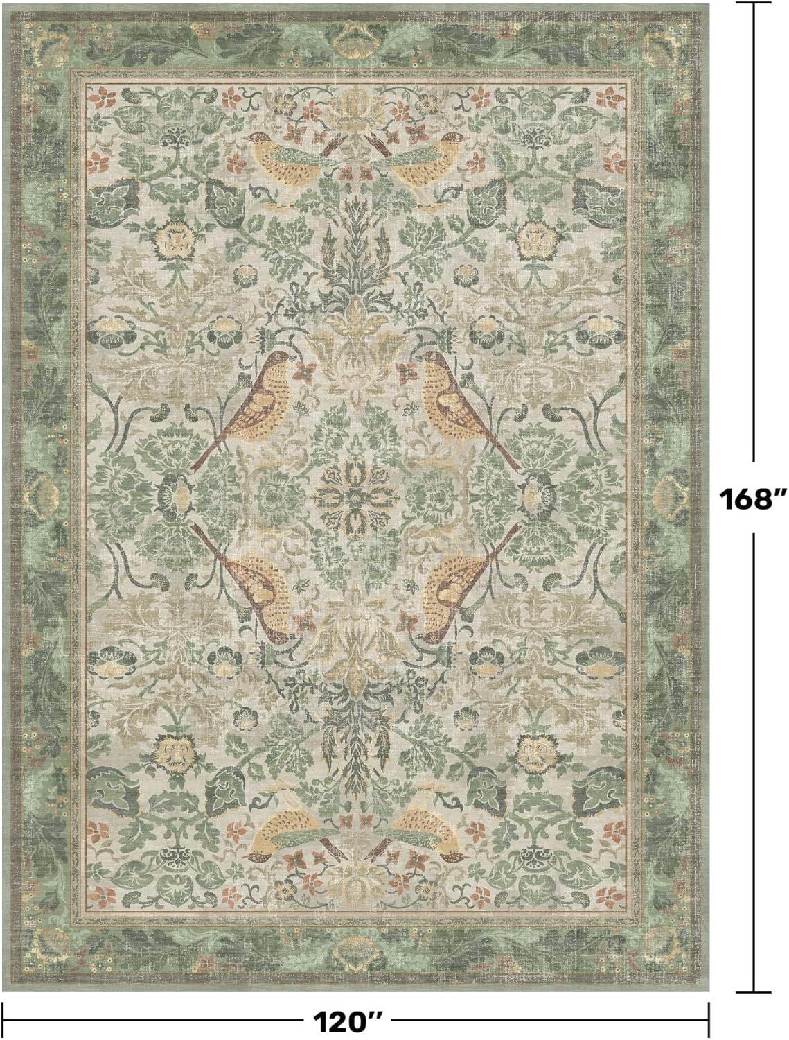 Thumbnail 1 de Floral Washable Large Rugs 10x14 in Sage Green (Soft Non-Skid Low Pile, Machine Washable Indoor Area Rug)