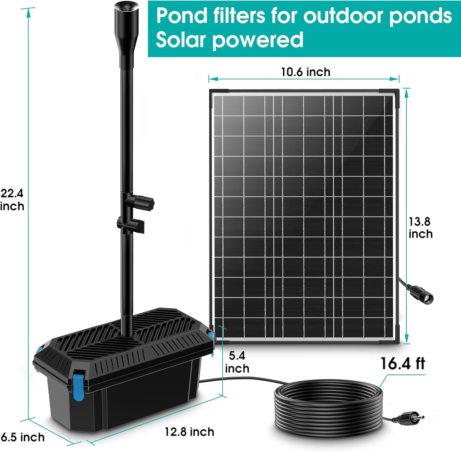 Thumbnail 5 de Biling 20W Solar Pond Filter Pump (875 l/h) for Small Garden Ponds