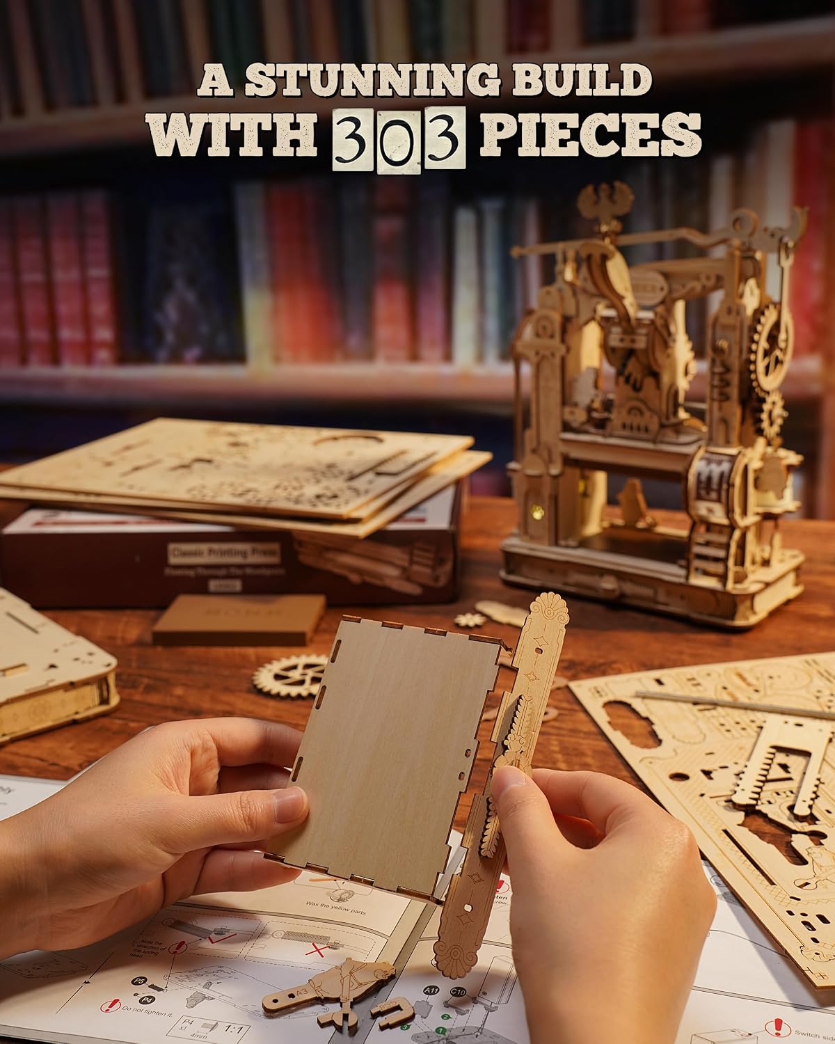 Detalle 2 de ROKR LK602 Puzzle 3D Madera Printing Press