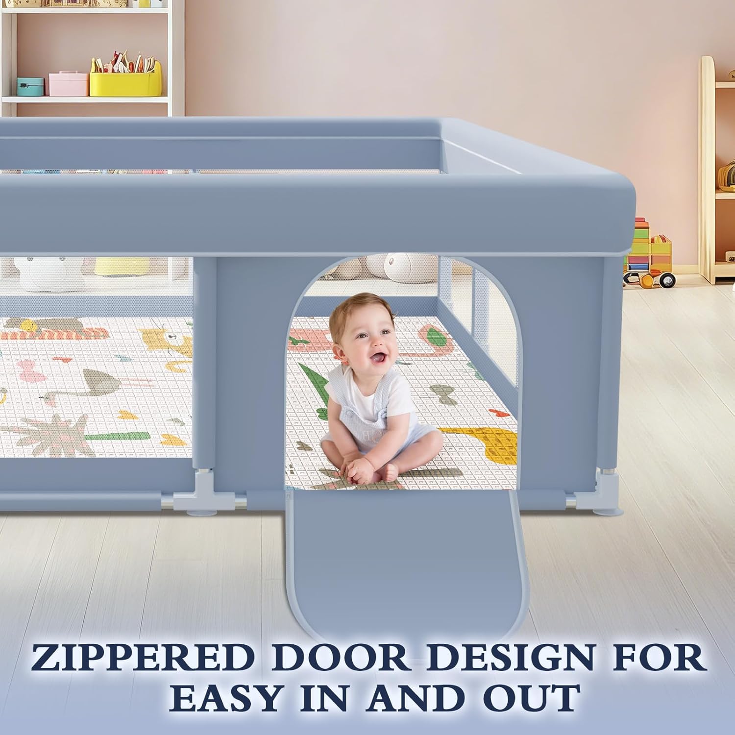 Thumbnail 6 de XVISHX 74 x 50 Inch Baby Playpen with Mat, Baby Playard for Indoor & Outdoor Use (Grey)