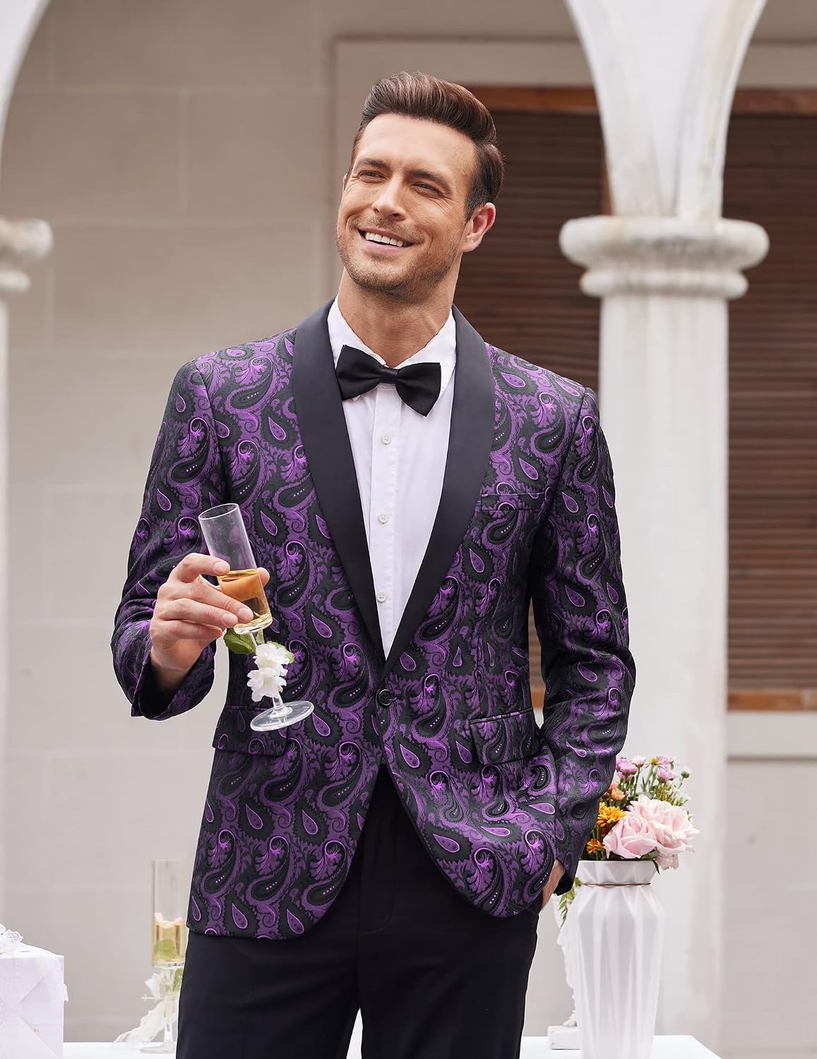 Detalle de COOFANDY ZTJ007662 Floral Tuxedo Jacket with Paisley Pattern and Shawl Lapel
