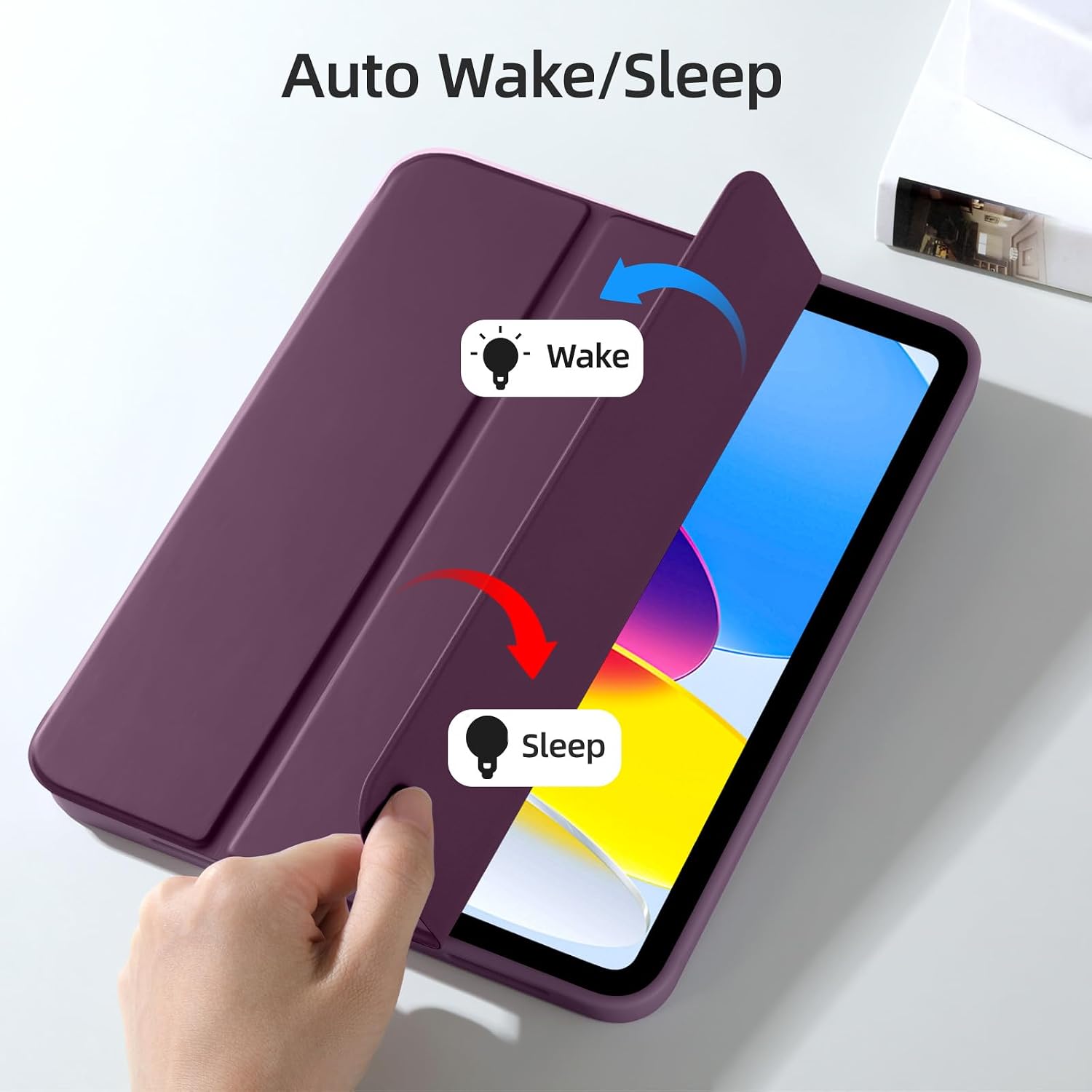 Detalle 2 de Vobafe Case for iPad (A16) 11th/10th Generation – Flexible TPU Back, Trifold Stand, Pencil Holder, Auto Wake/Sleep (Blackberry Purple)