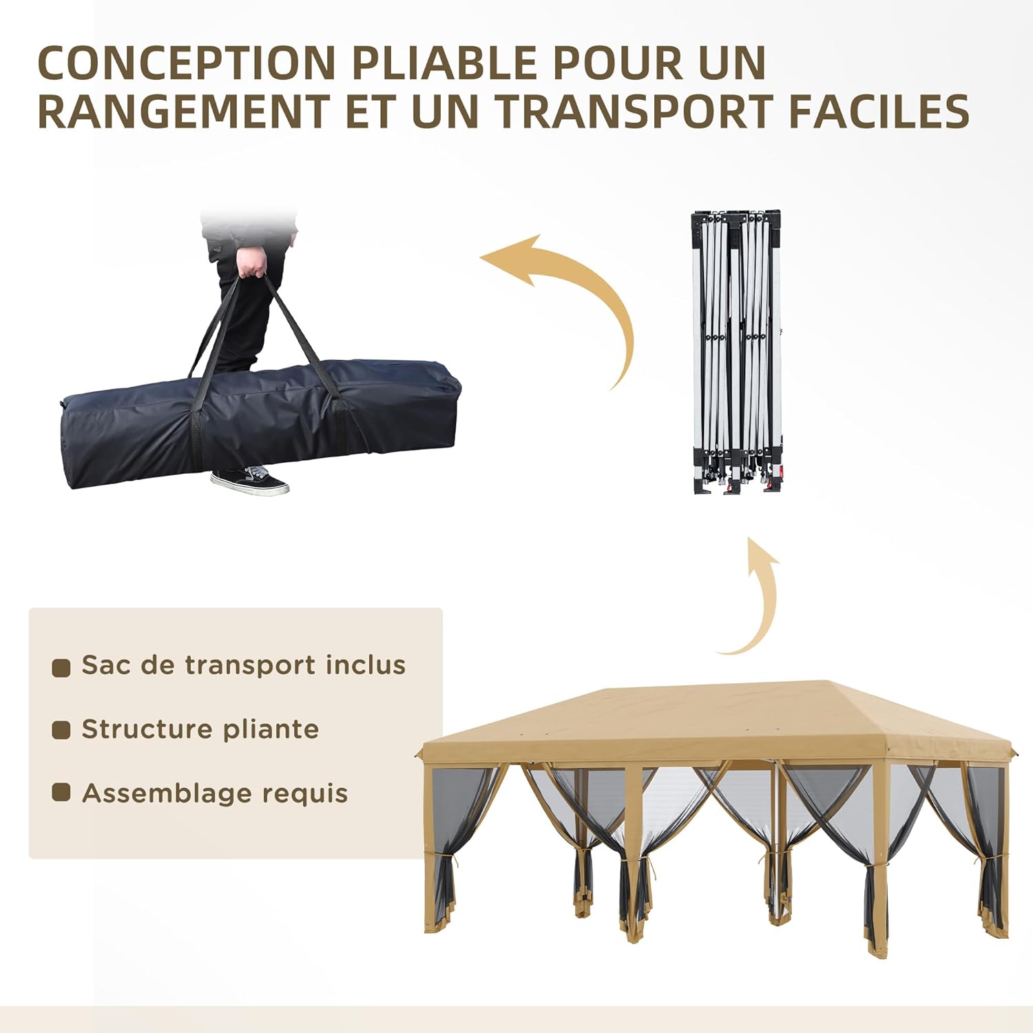 Thumbnail 3 de Outsunny Tonnelle Pliante 5,85 x 2,95 x 2,70 m — tonnelle de jardin pliante, moustiquaires amovibles et sac de transport