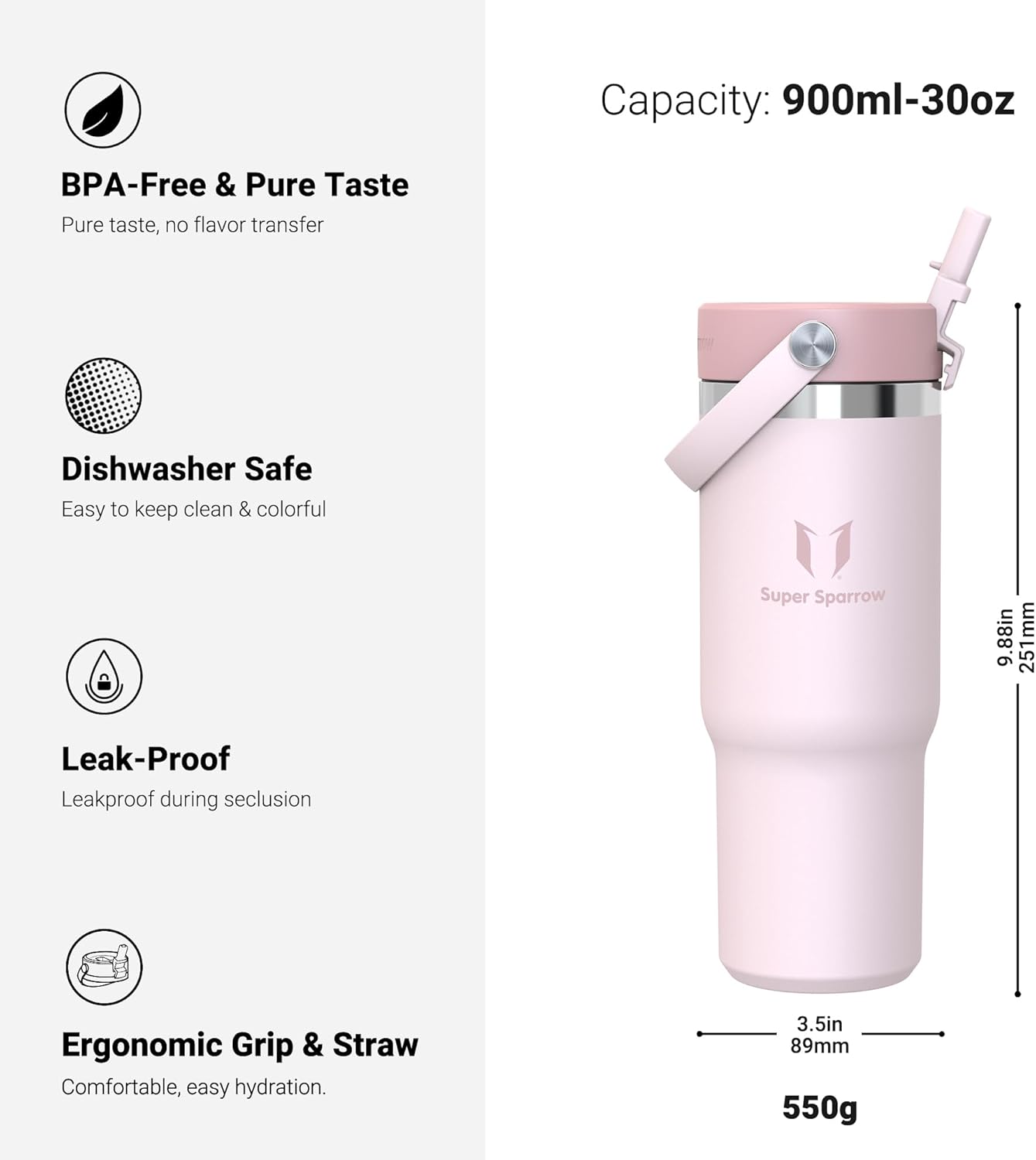 Thumbnail 2 de Sparrow Edelstahl-Thermosflasche Twistpath mit Flex-Strohhalmdeckel (900 ml) – auslaufsicher