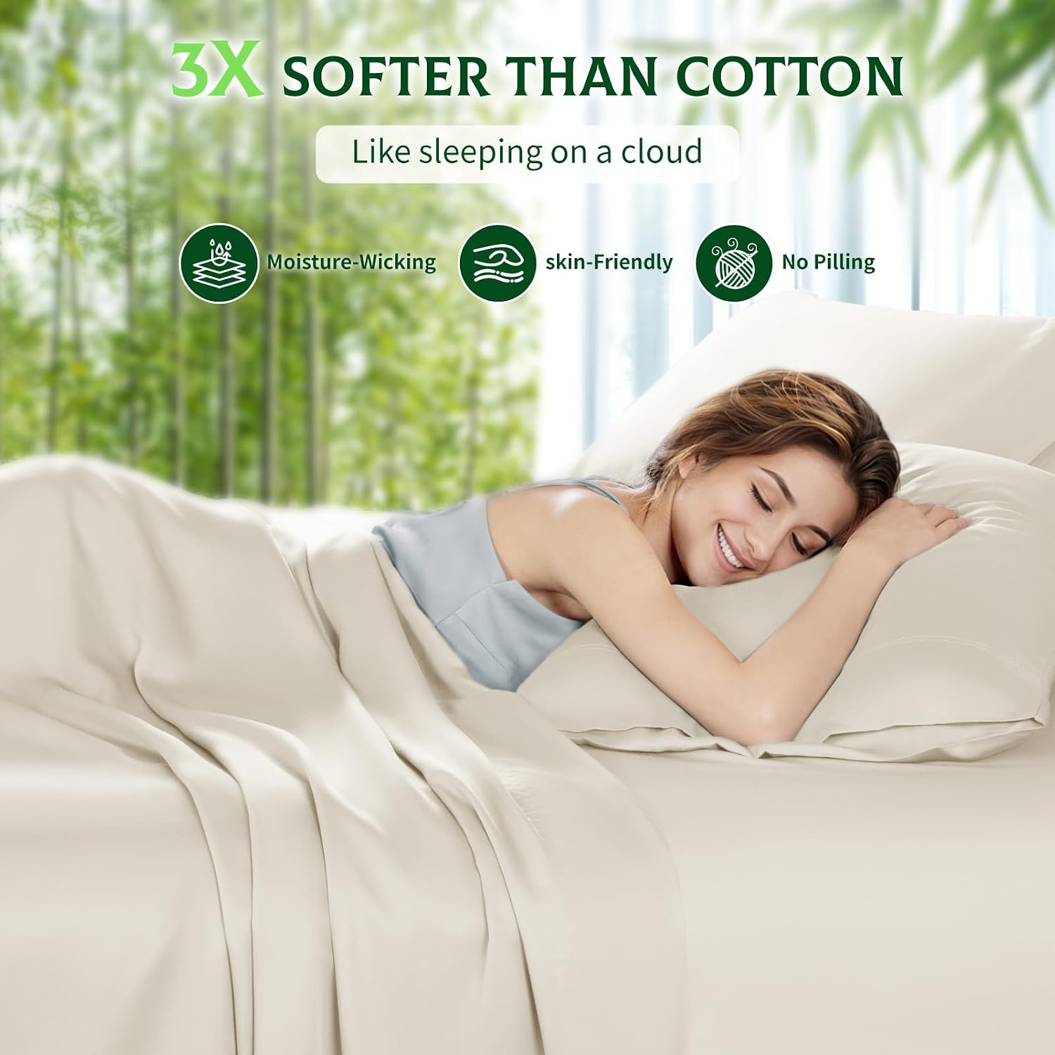 Thumbnail 4 de SONORO KATE 100% Bamboo-Derived Viscose Bed Sheets (Beige, King) with Extra-Deep Pockets