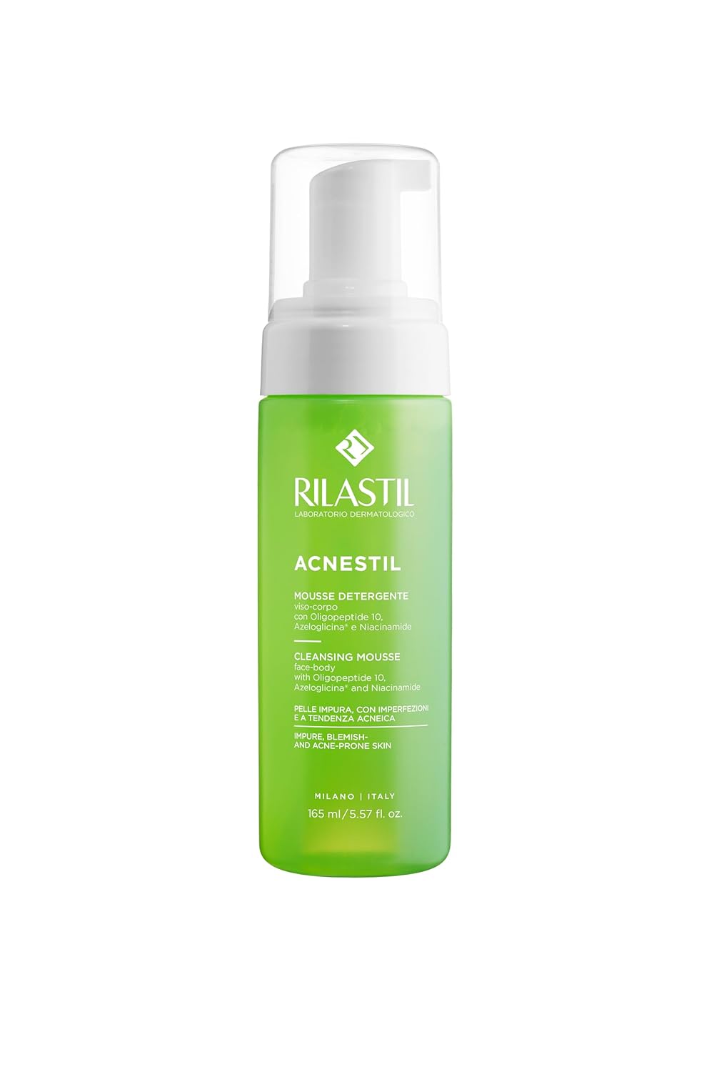 Detalle de Rilastil Acnestil Reinigungsmousse mit sanfter Formel gegen zu Akne neigende Haut (150 ml)