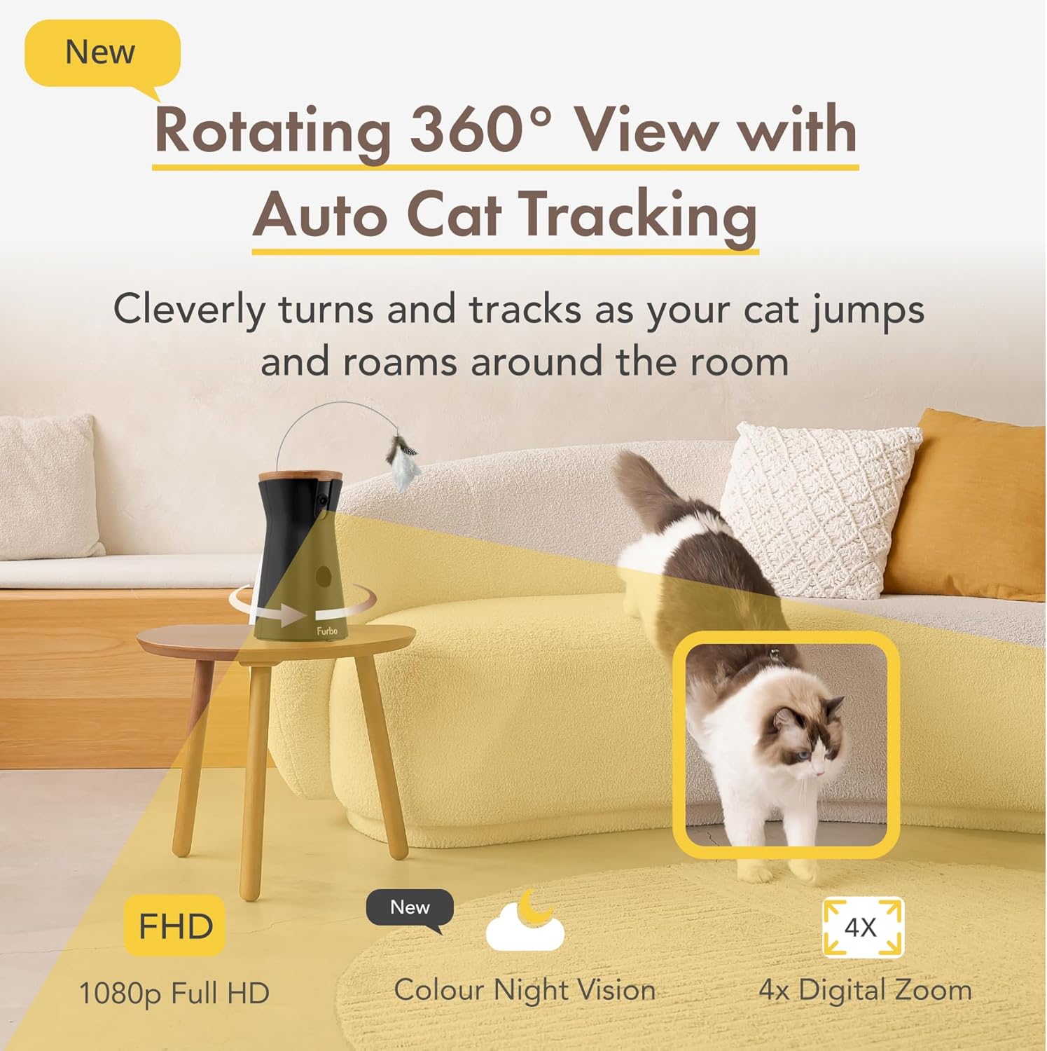 Thumbnail 1 de Furbo 360° Cat Camera with App (No Subscription Required) — Smart pet monitor, auto-tracking & treat dispenser